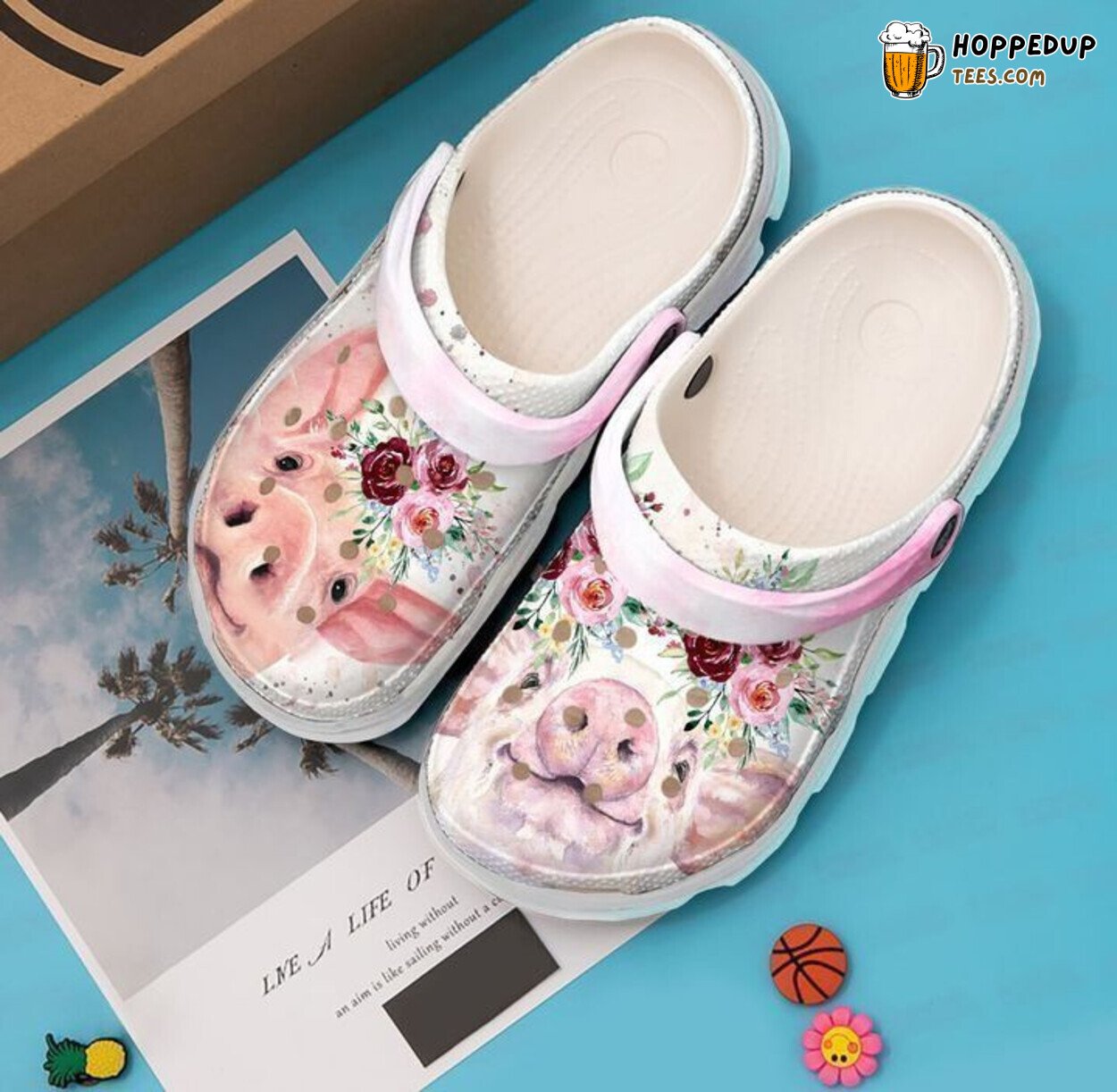 Pig Floral Classic Theme Comfortable Clogs Farm Inspired Design Shoes