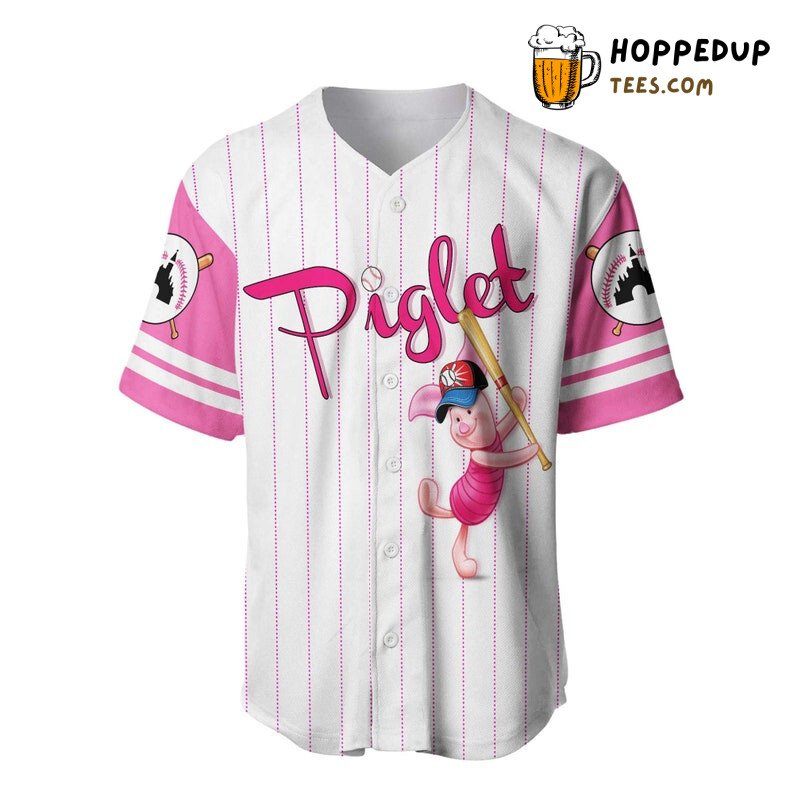Piglet Pig Winnie The Pooh All Over Print Pinstripe Baseball Jersey White Unisex Jersey Shirt