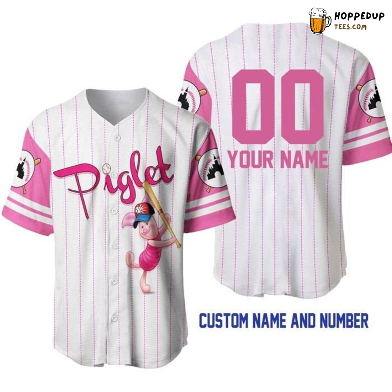 Piglet Pink White Disney Cartoon Cute Casual Baseball Jersey
