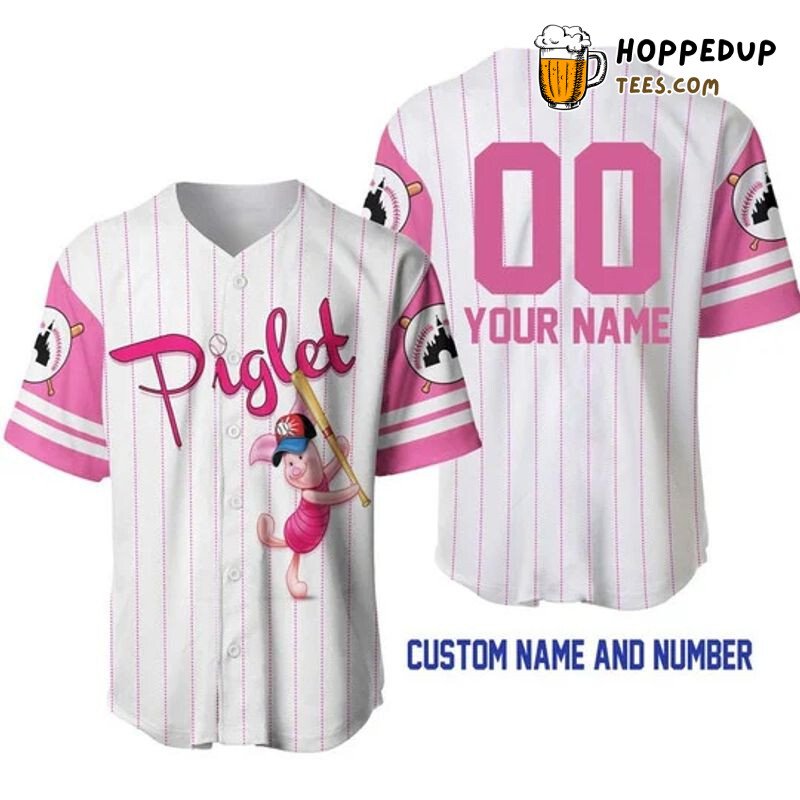 Piglet Winnie the Pooh White Pinstripe 3D Personalized Jersey