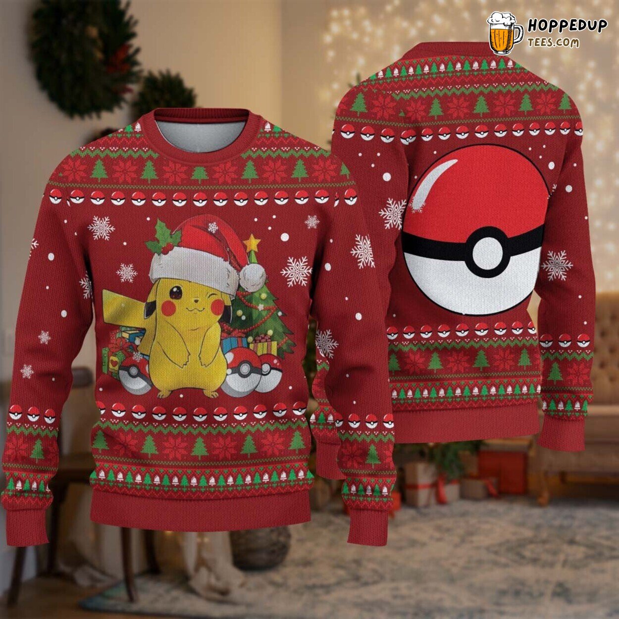 Pikachu Pokemon Santa Ugly Christmas Sweater Merry Festive Design