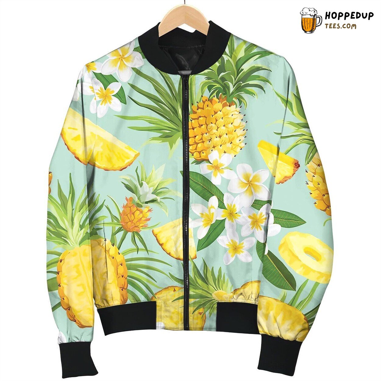 Pineapple And Tropical Flowers Seamless Pattern Bomber Jacket