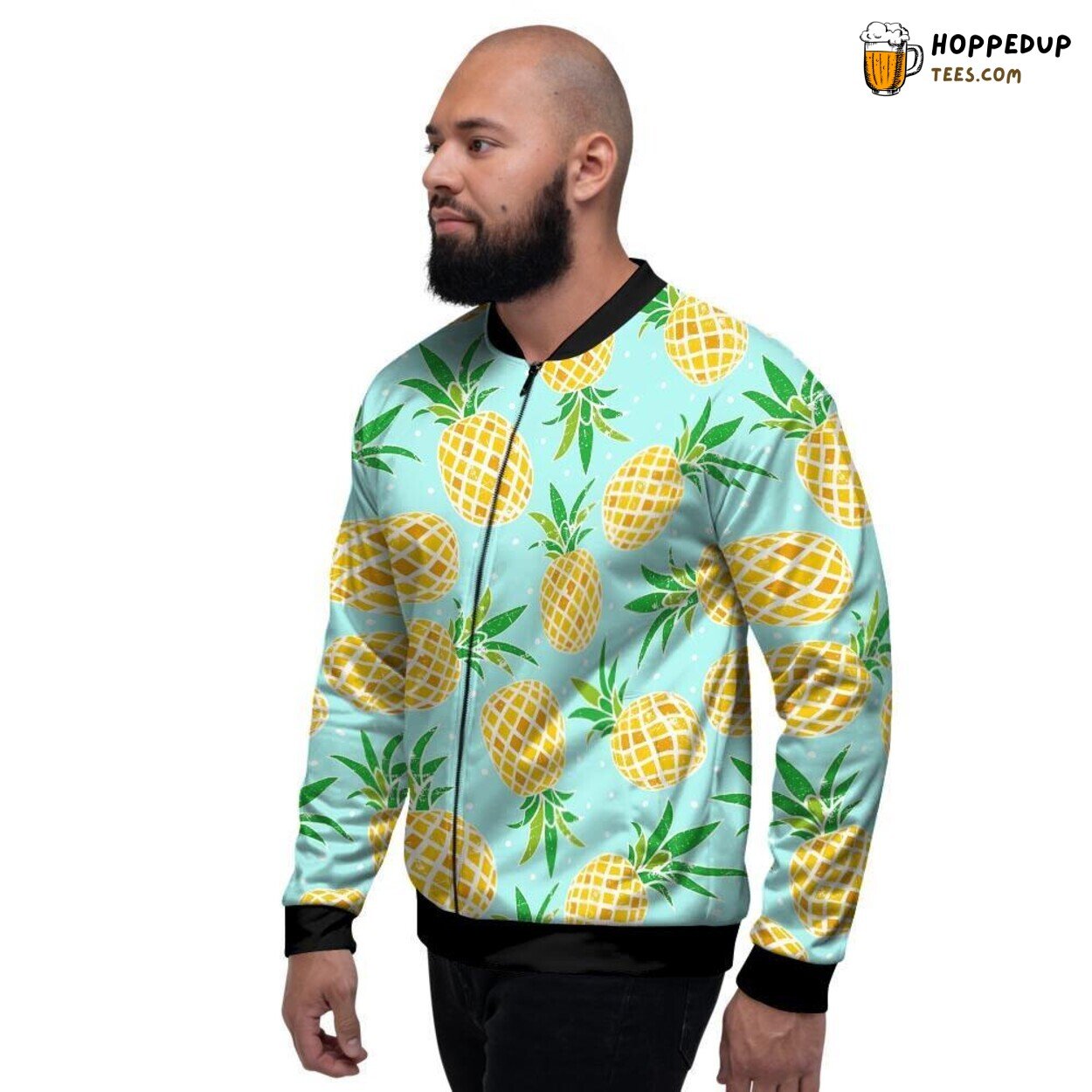Pineapple Blue Art Print Display Men’s Bomber Jacket Tropical Vibes Elegance