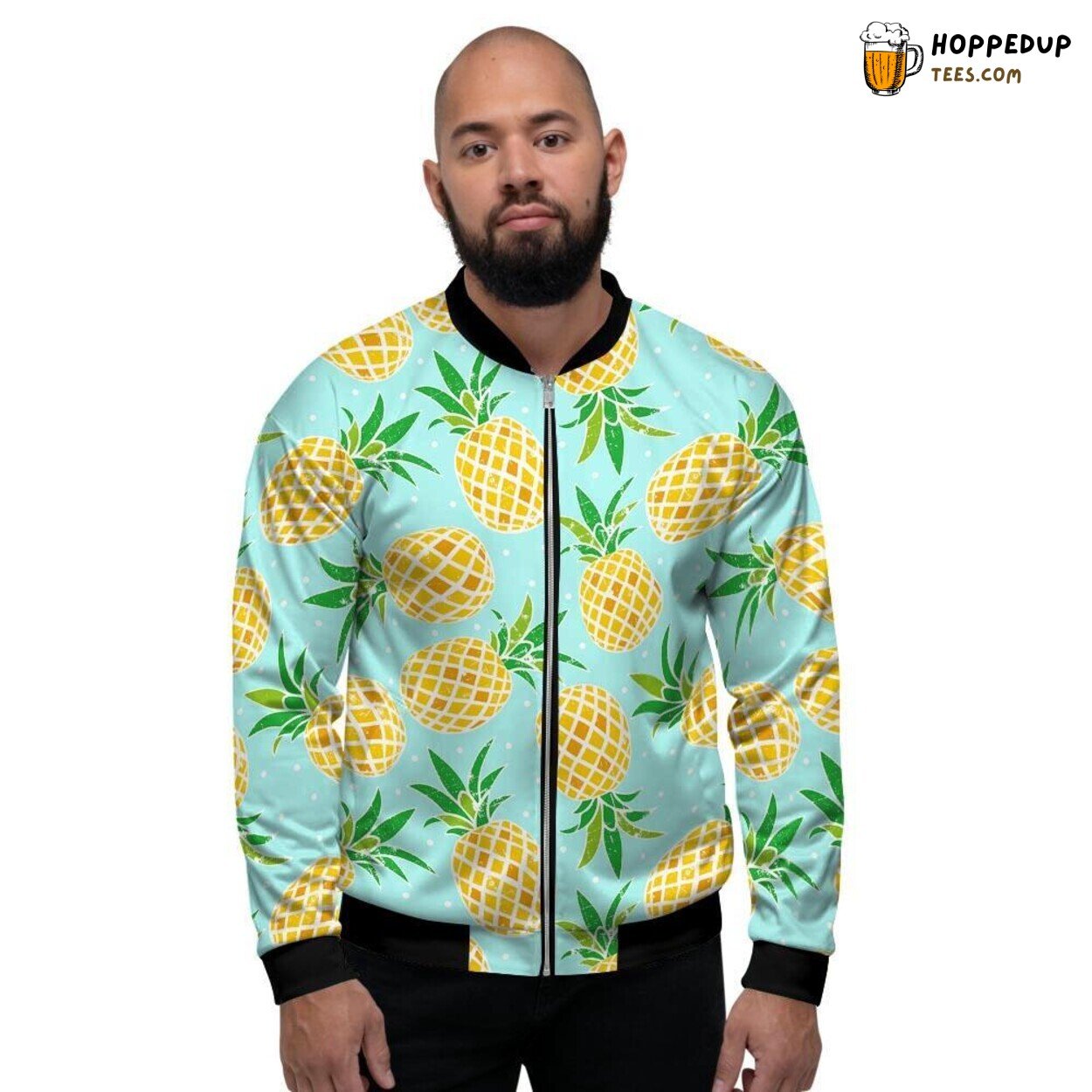Pineapple Blue Art Print Display Men’s Bomber Jacket Tropical Vibes Elegance
