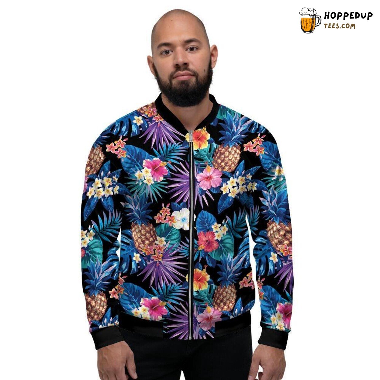 Pineapple Floral Fusion Hawaiian Design Men’s Bomber Jacket Island Beauty