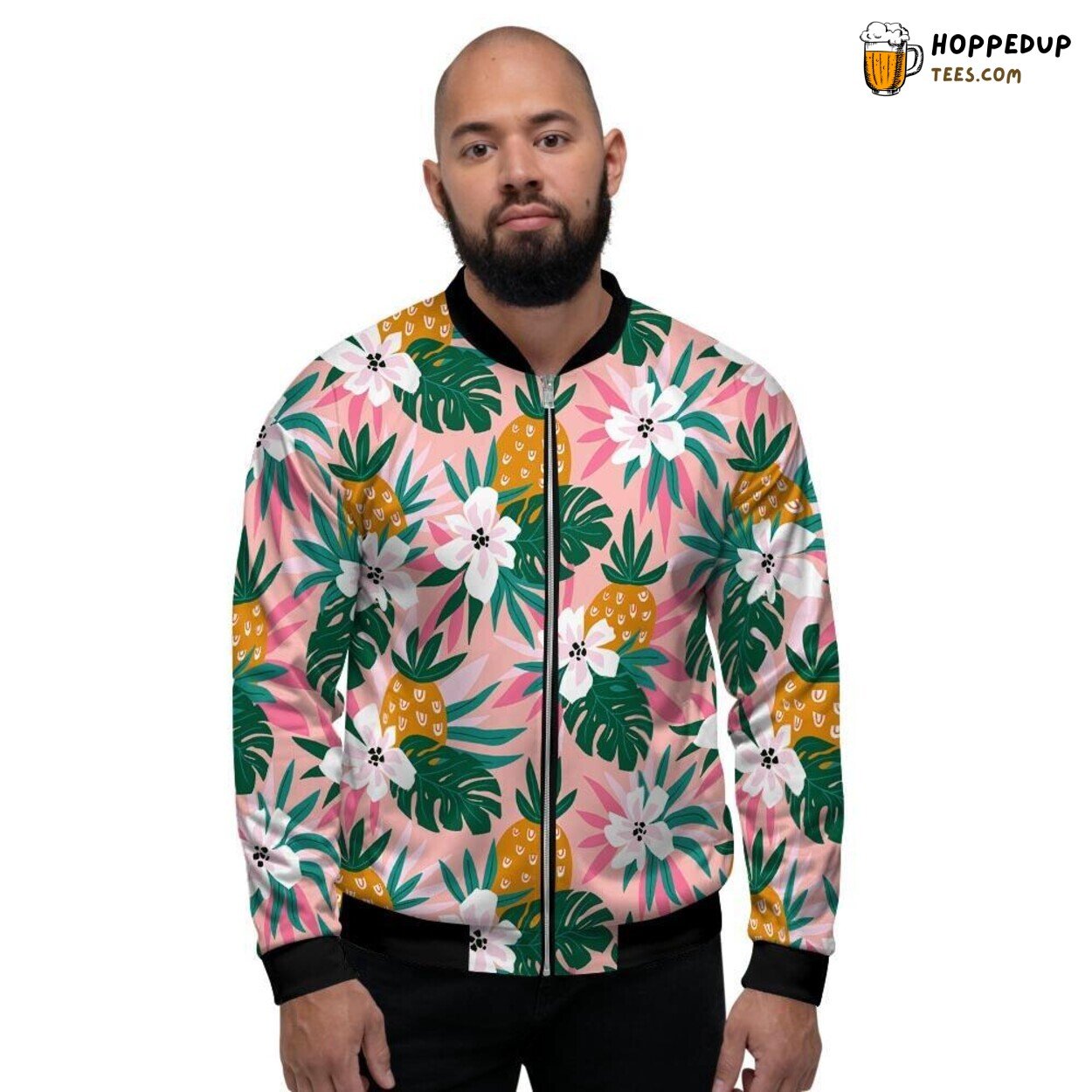 Pineapple Flower Hawaiian Tropical Men’s Bomber Jacket Island Fusion Design