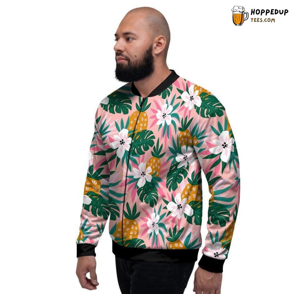 Pineapple Flower Hawaiian Tropical Men’s Bomber Jacket Island Fusion Design
