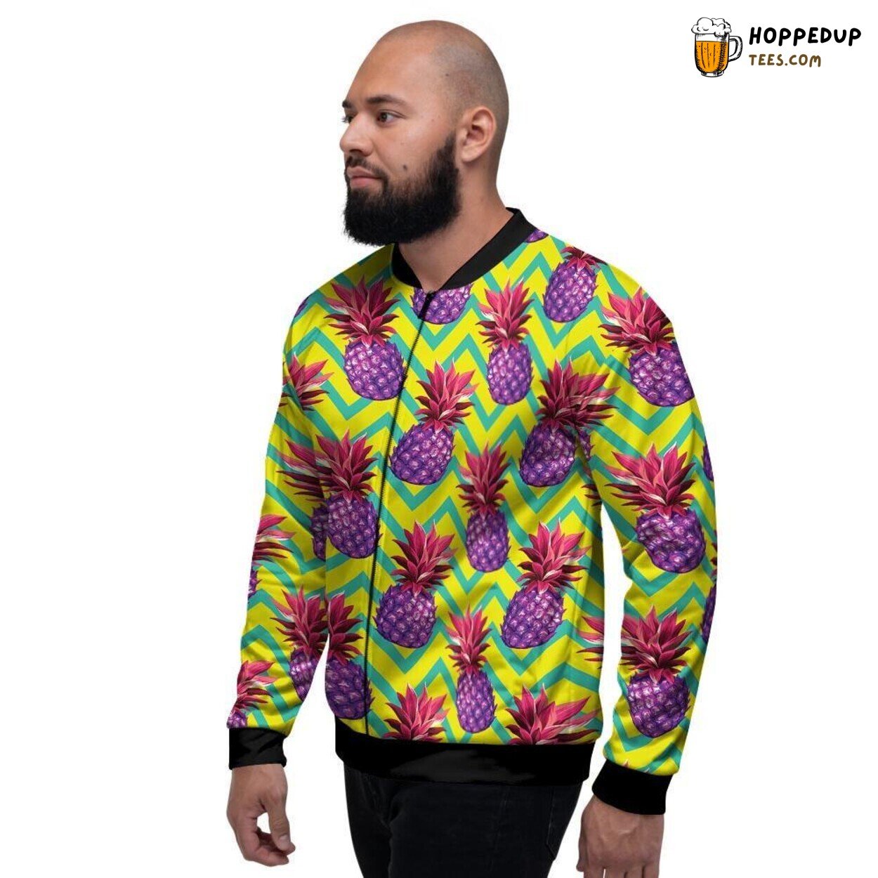 Pineapple Geometric Fusion Hawaiian Men’s Bomber Jacket Tropical Art Display