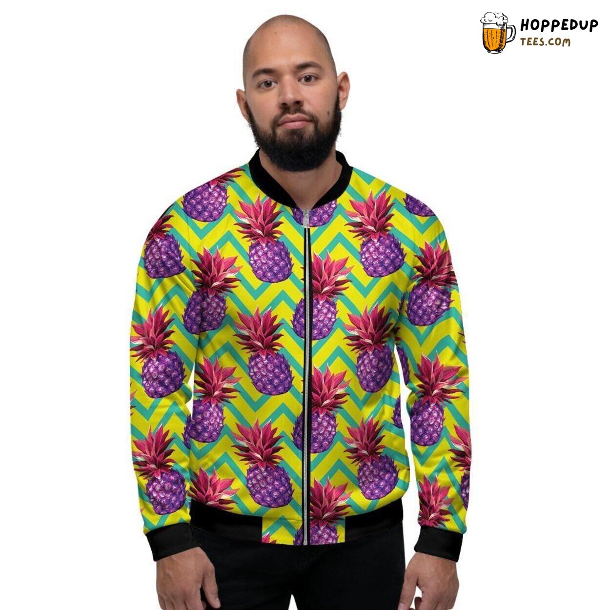 Pineapple Geometric Fusion Hawaiian Men’s Bomber Jacket Tropical Art Display