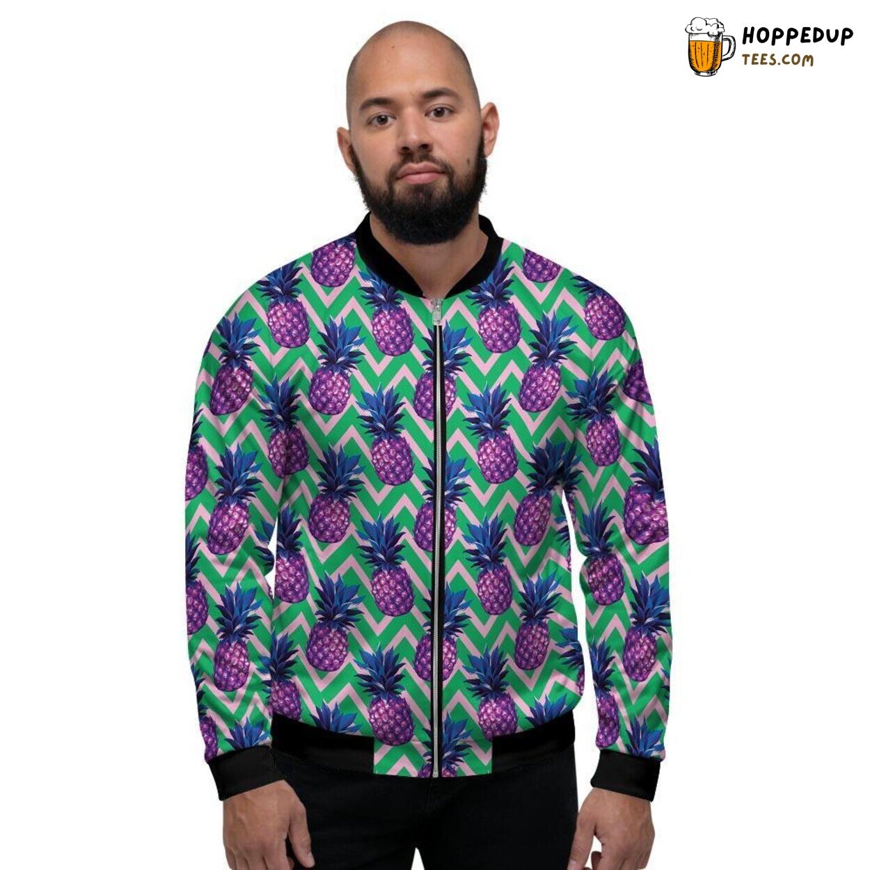 Pineapple Hawaiian Abstract Design Men’s Bomber Jacket Tropical Elegance Art