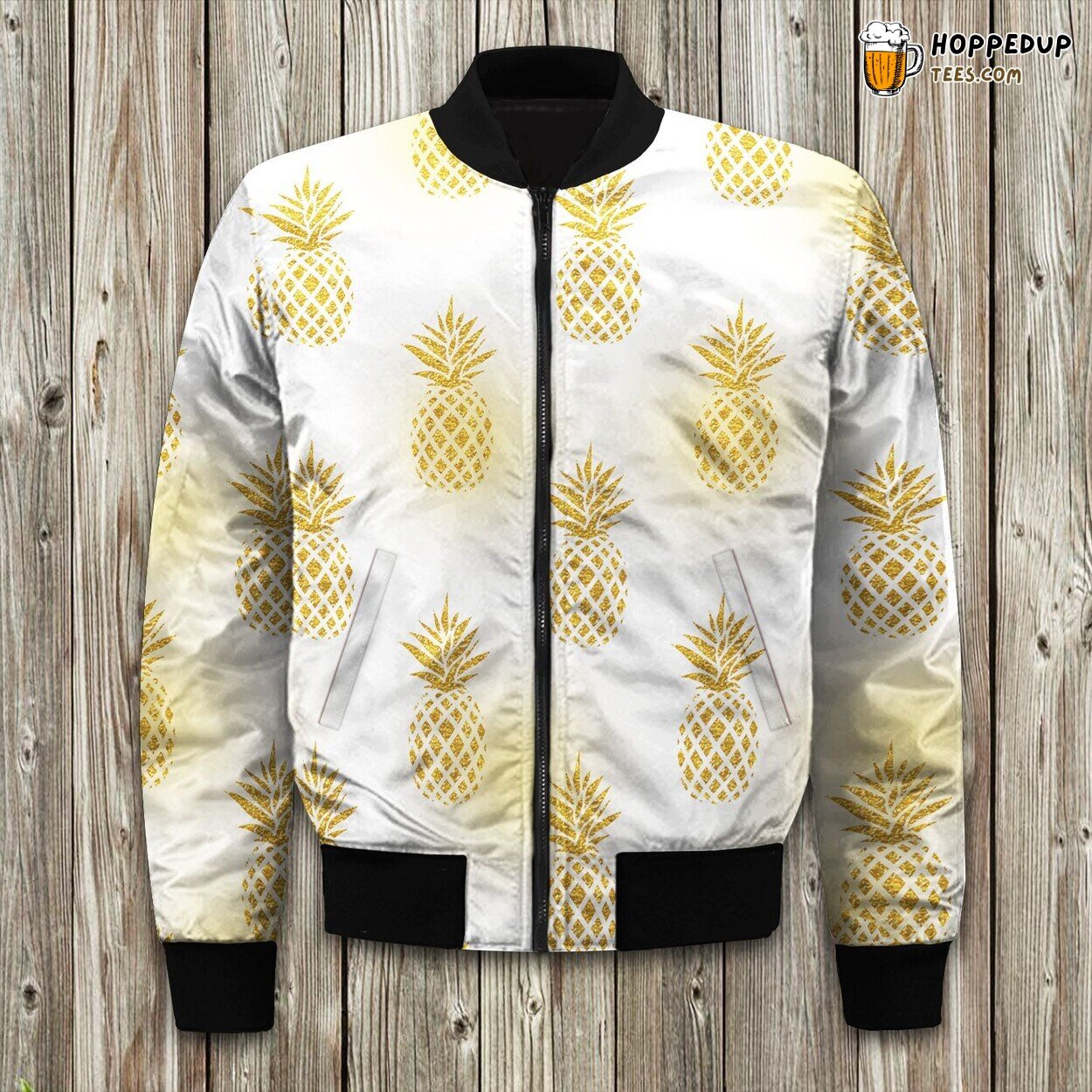Pineapple Inspired Pattern Winter Bomber Jacket Fashionable Design Trend