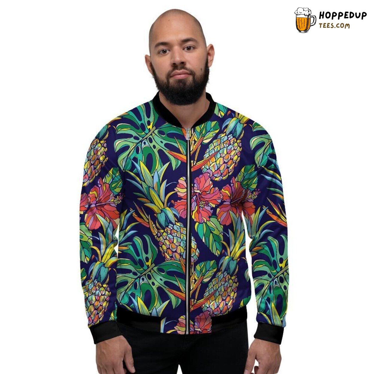 Pineapple Inspired Tropical Floral Men’s Bomber Jacket Island Fruit Design