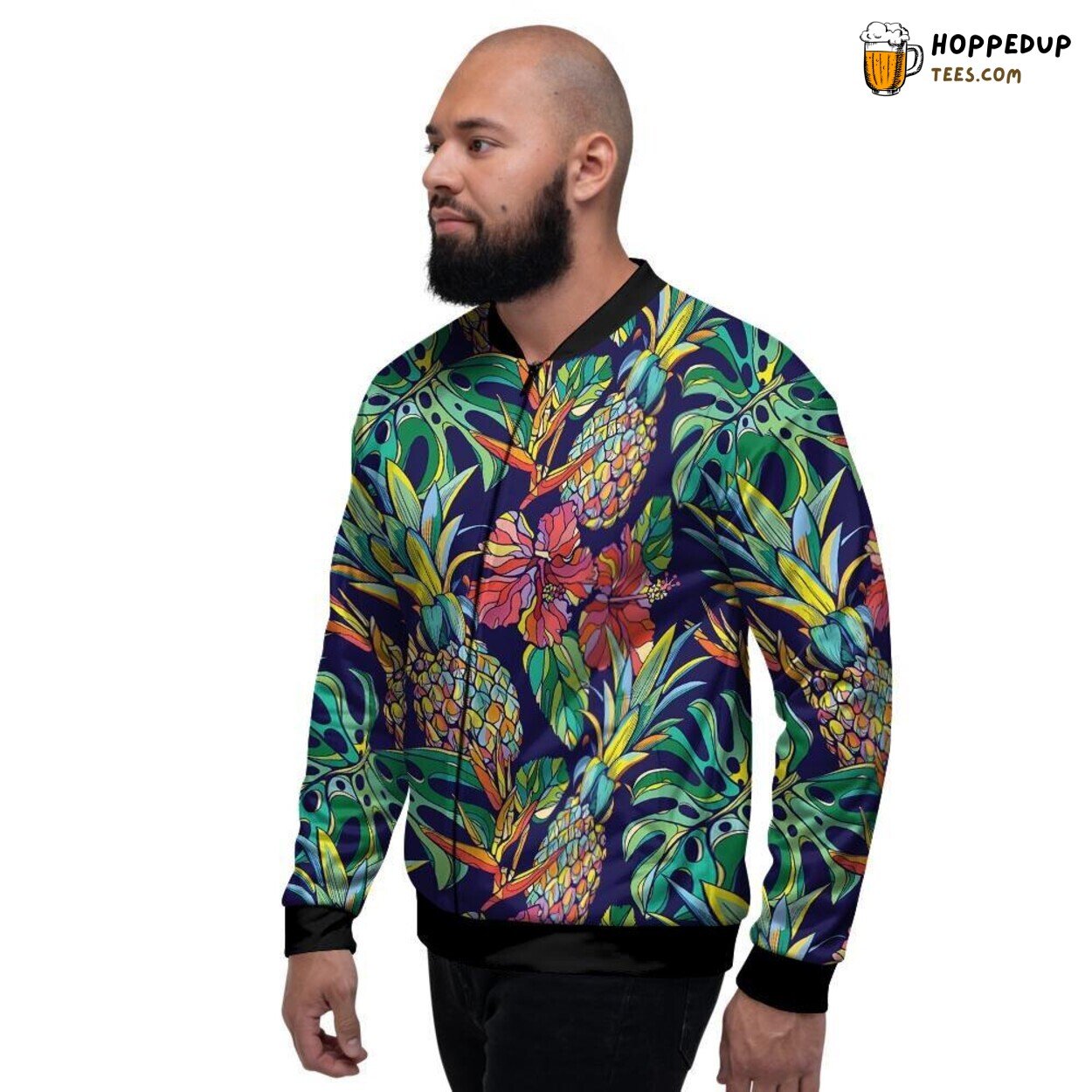 Pineapple Inspired Tropical Floral Men’s Bomber Jacket Island Fruit Design