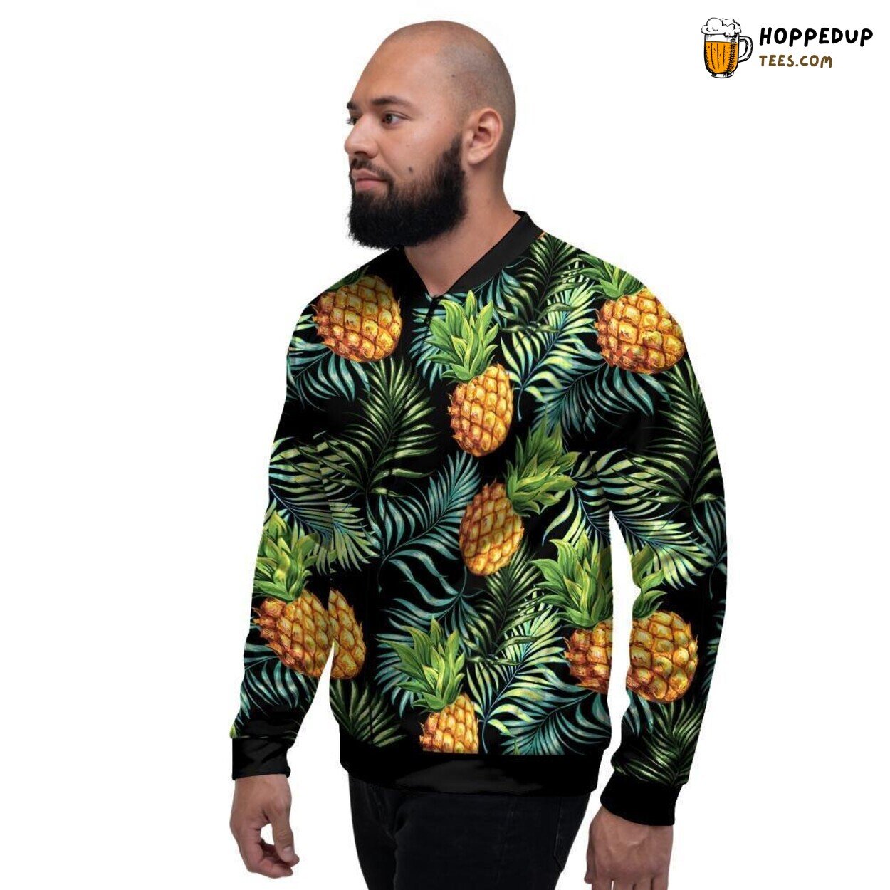 Pineapple Palm Leaf Tropical Design Men’s Bomber Jacket Island Vibes Fashion