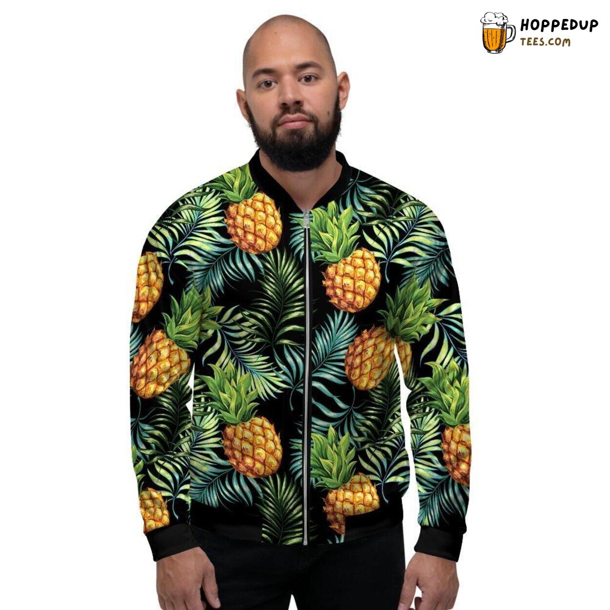 Pineapple Palm Leaf Tropical Design Men’s Bomber Jacket Island Vibes Fashion