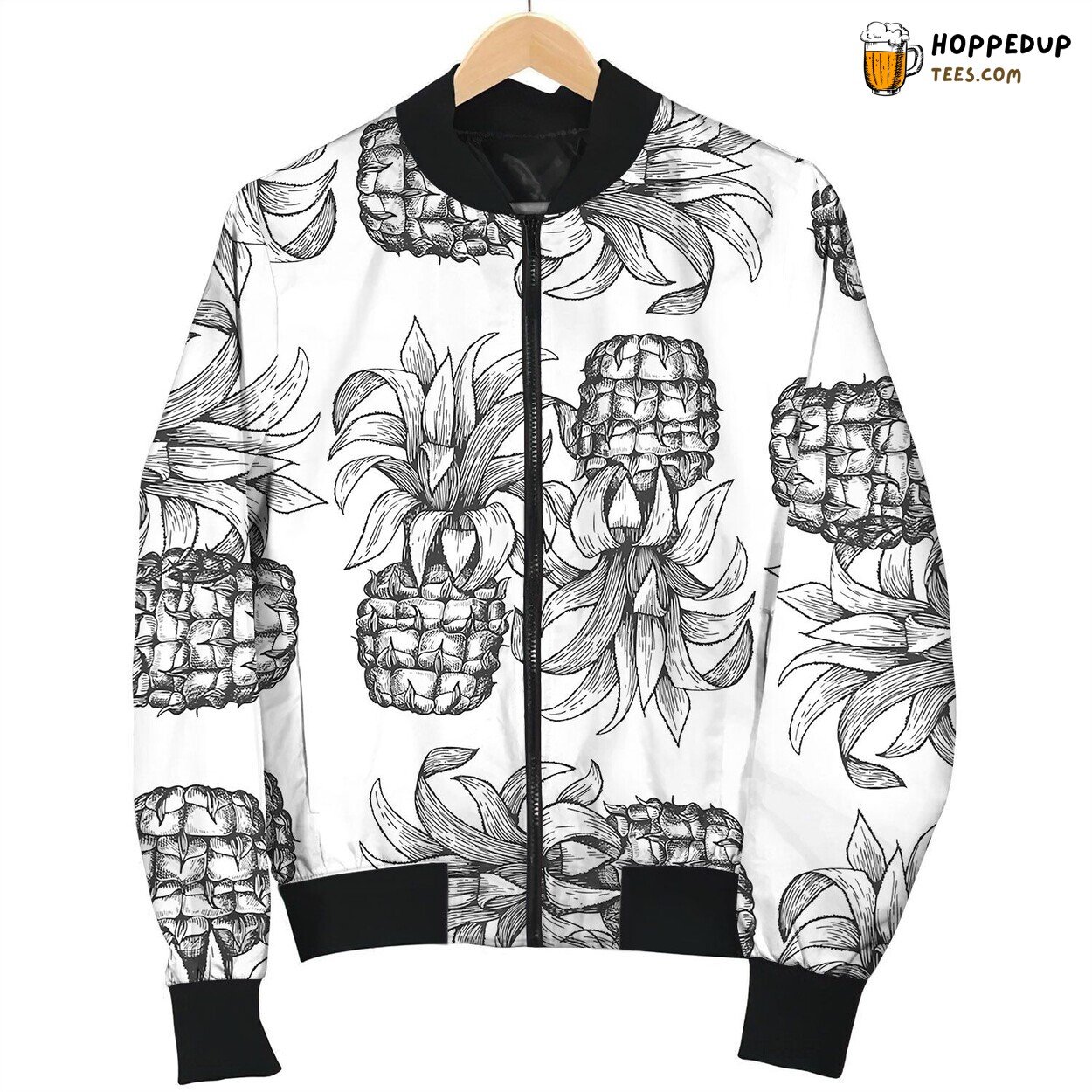 Pineapple Seamless Pattern Hand Drawn Tropical Bomber Jacket