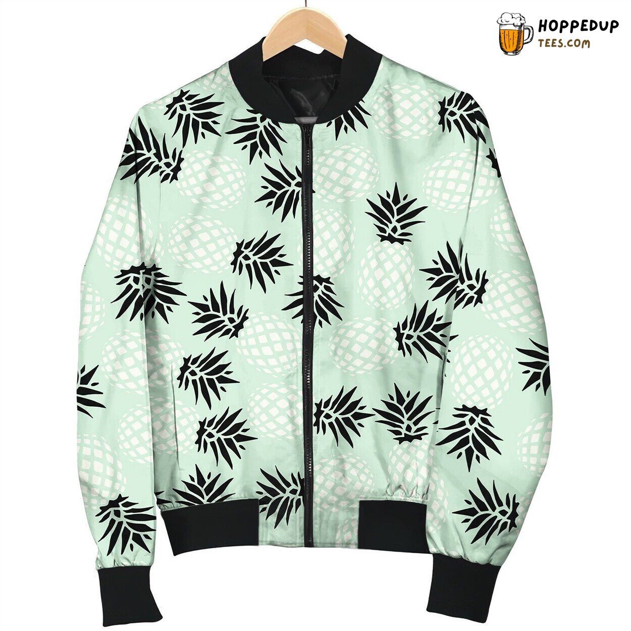 Pineapple Seamless Pattern On Mint Background Beautiful Bomber Jacket