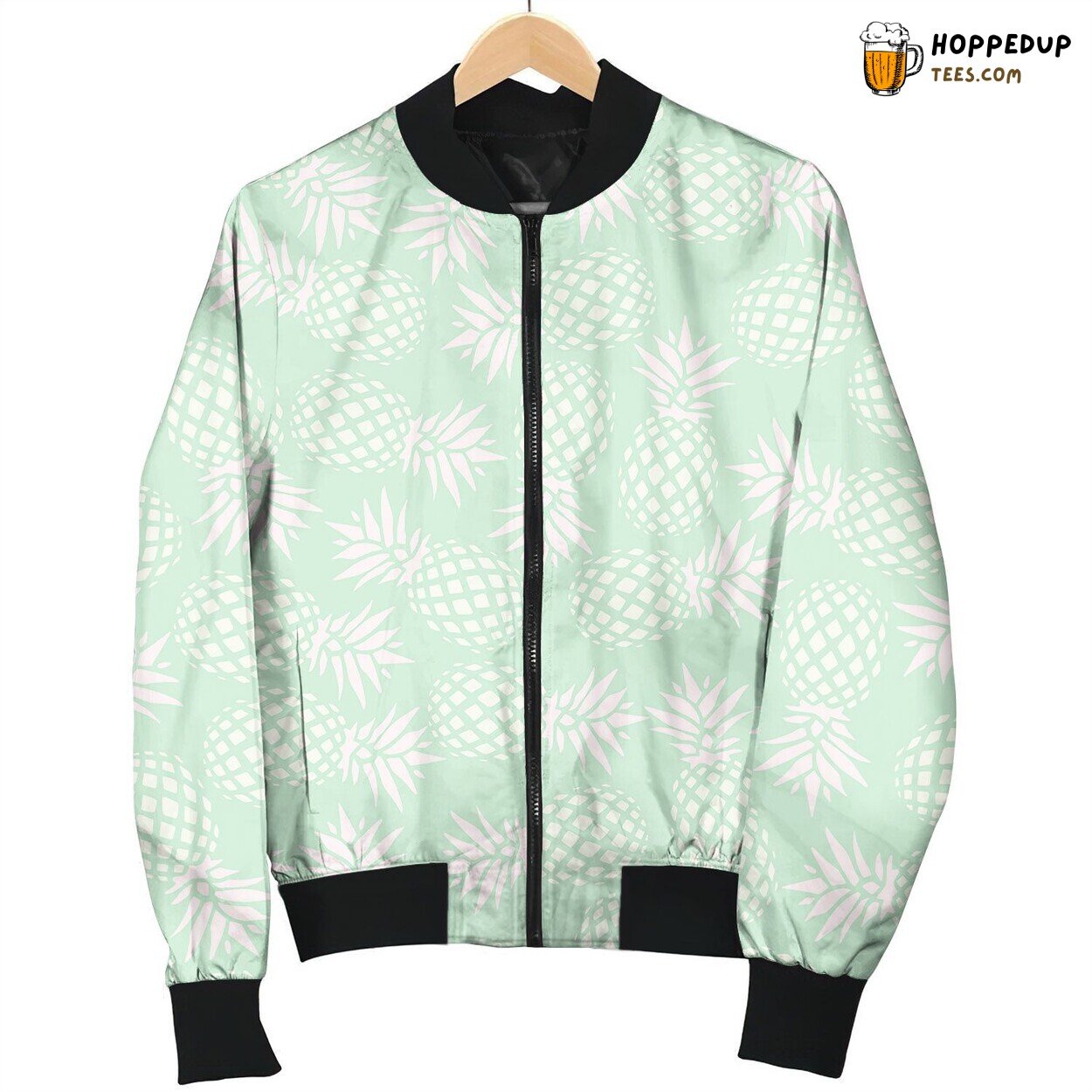 Pineapple Seamless Pattern On Mint Background Bomber Jacket