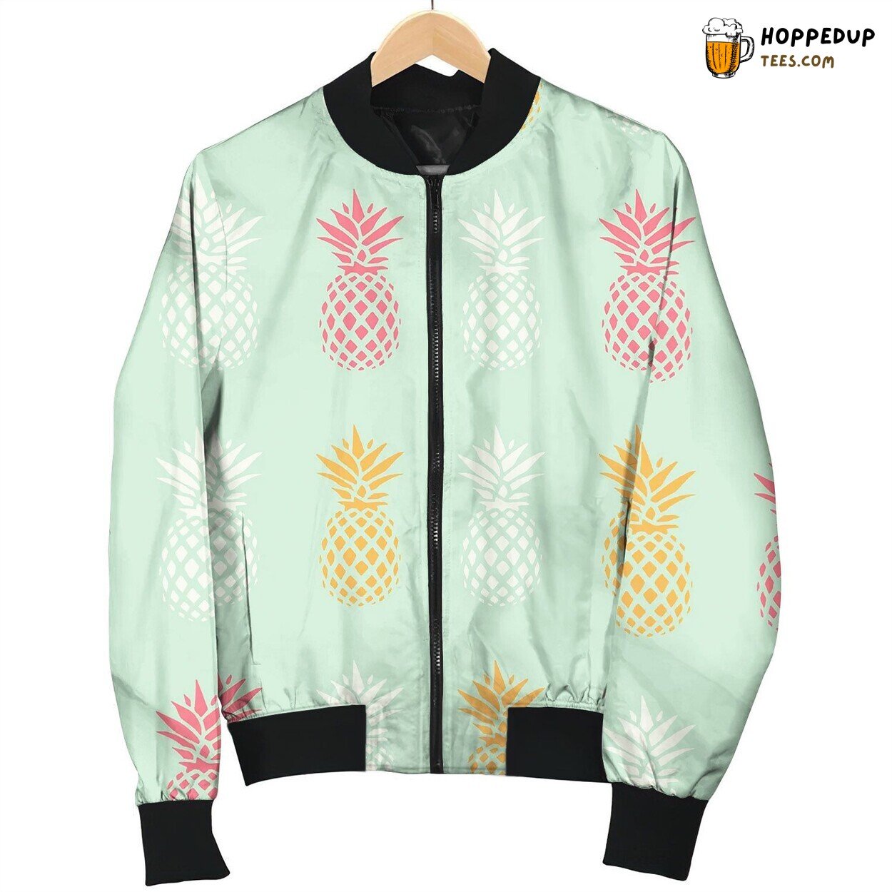 Pineapple Seamless Pattern On Mint Background Happy Bomber Jacket