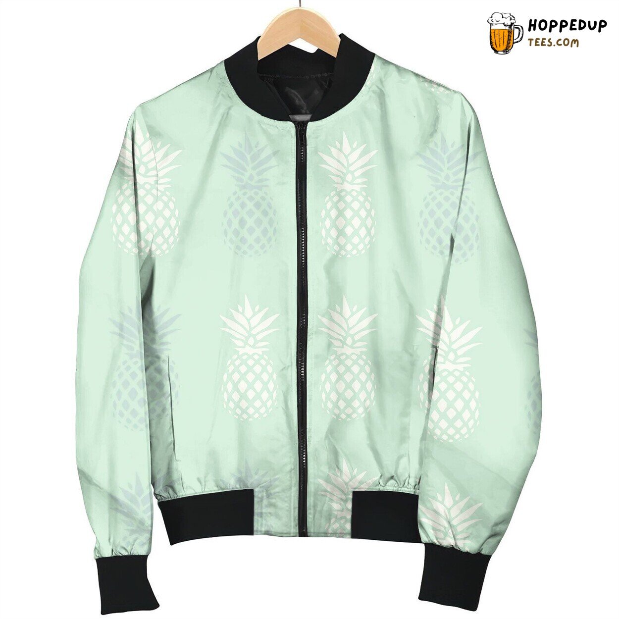 Pineapple Seamless Pattern On Mint Background Love Bomber Jacket