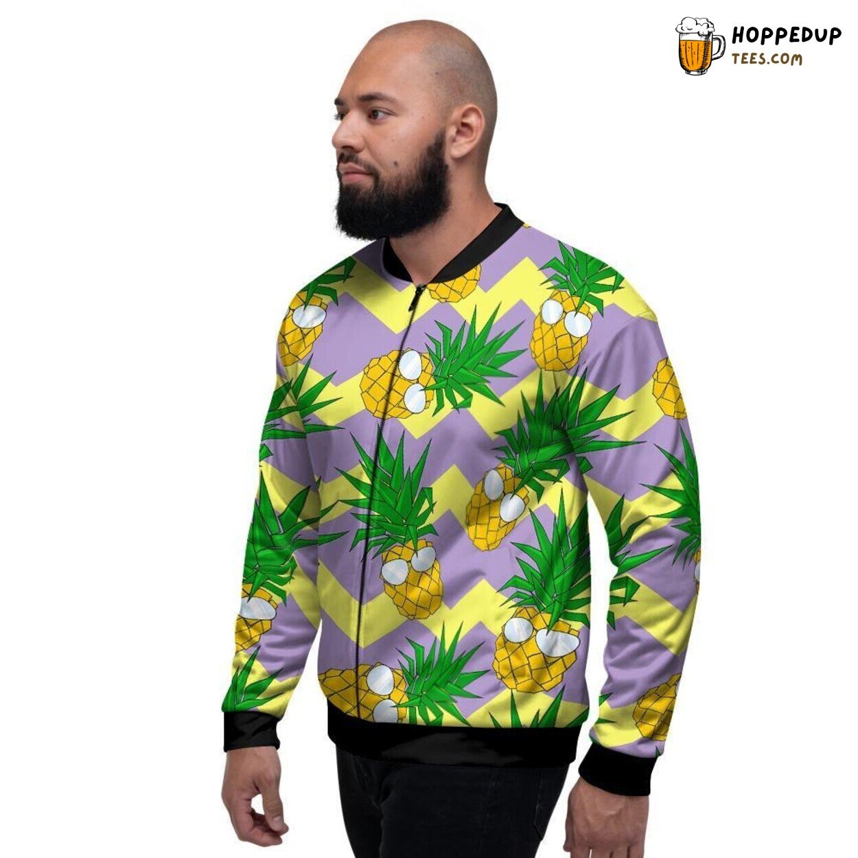 Pineapple Zig Zag Design Men’s Bomber Jacket Fresh Tropical Fashion Wear Look