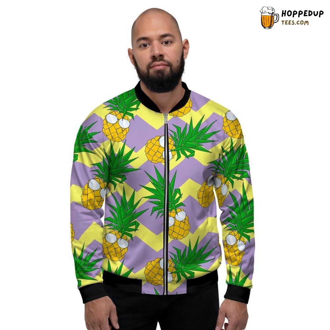 Pineapple Zig Zag Design Men’s Bomber Jacket Fresh Tropical Fashion Wear Look