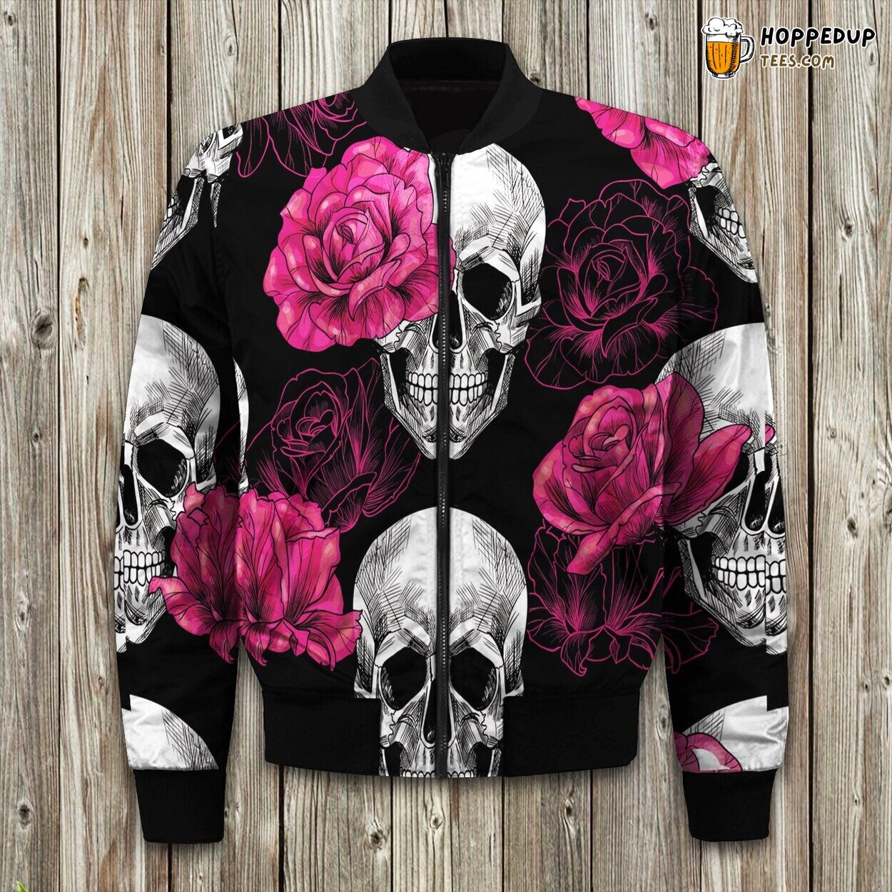 Pink And Black Skull Bomber Jacket