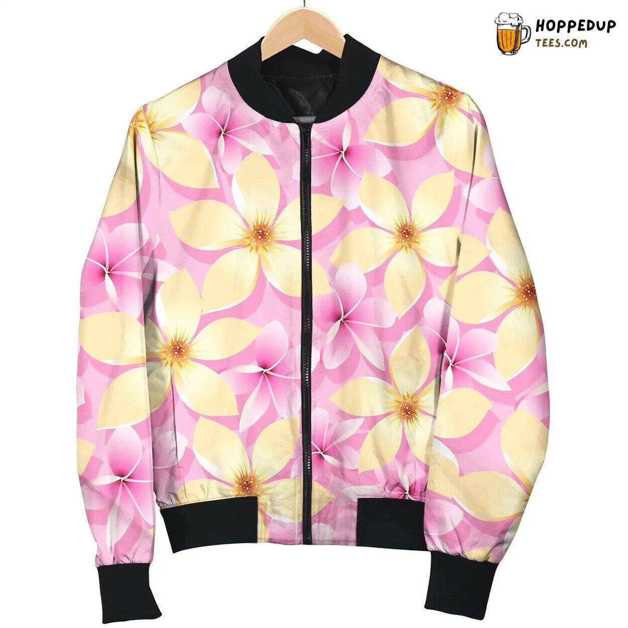 Pink And Orange Tropical Flowers Seamless Pattern Bomber Jacket