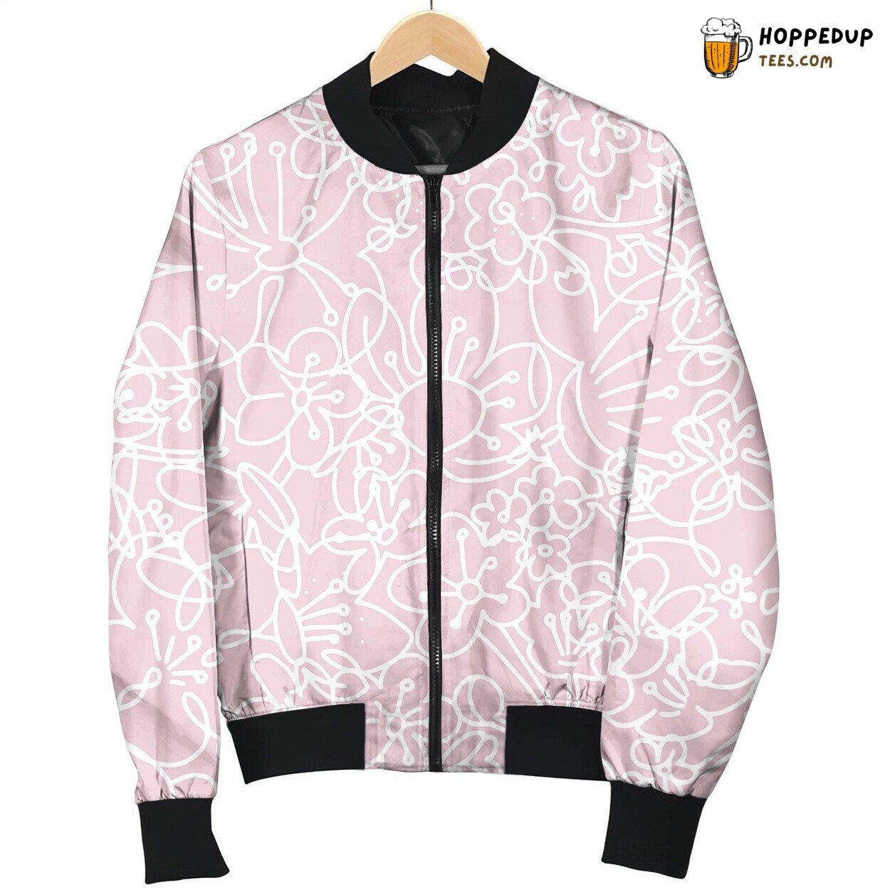 Pink And White Floral Seamless Pattern Cherry Bomber Jacket