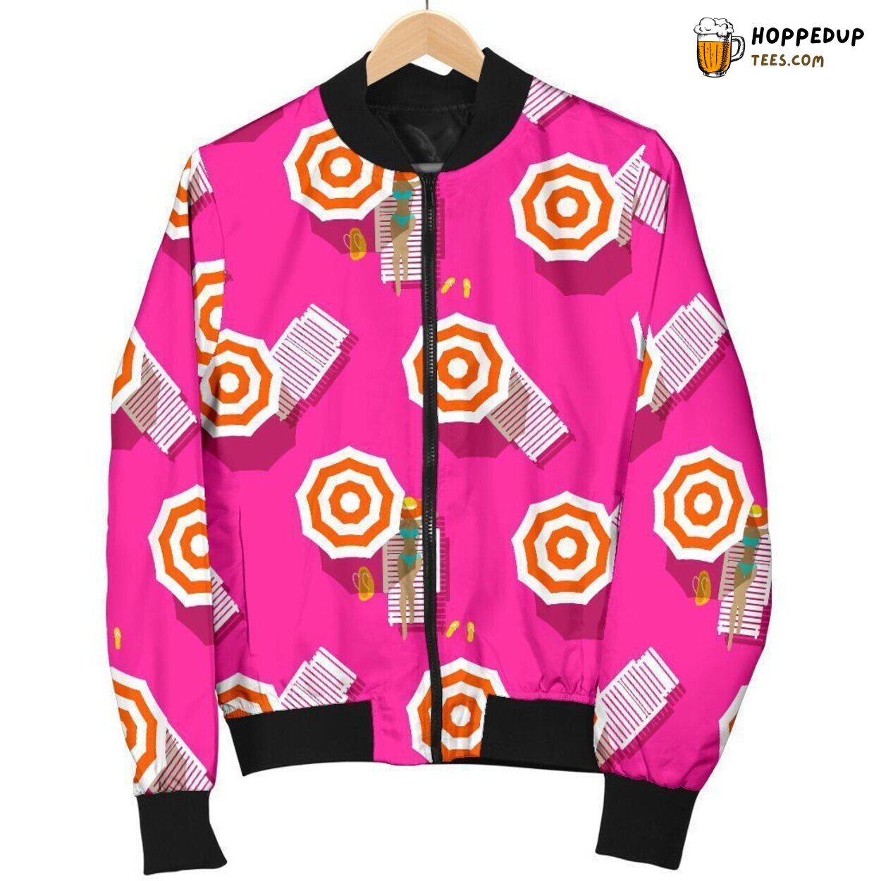 Pink Beach Themed Pattern Print Men’s Fashionable Bomber Jacket Pink Beach Themed Pattern Print Men’s Fashionable Bomber Jacket