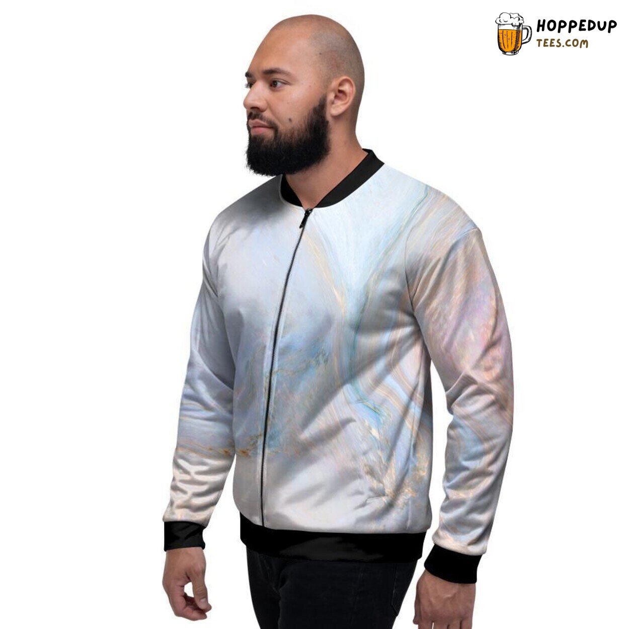 Pink Beige Marble Textured Design Men’s Bomber Jacket Stone Pattern Showcase