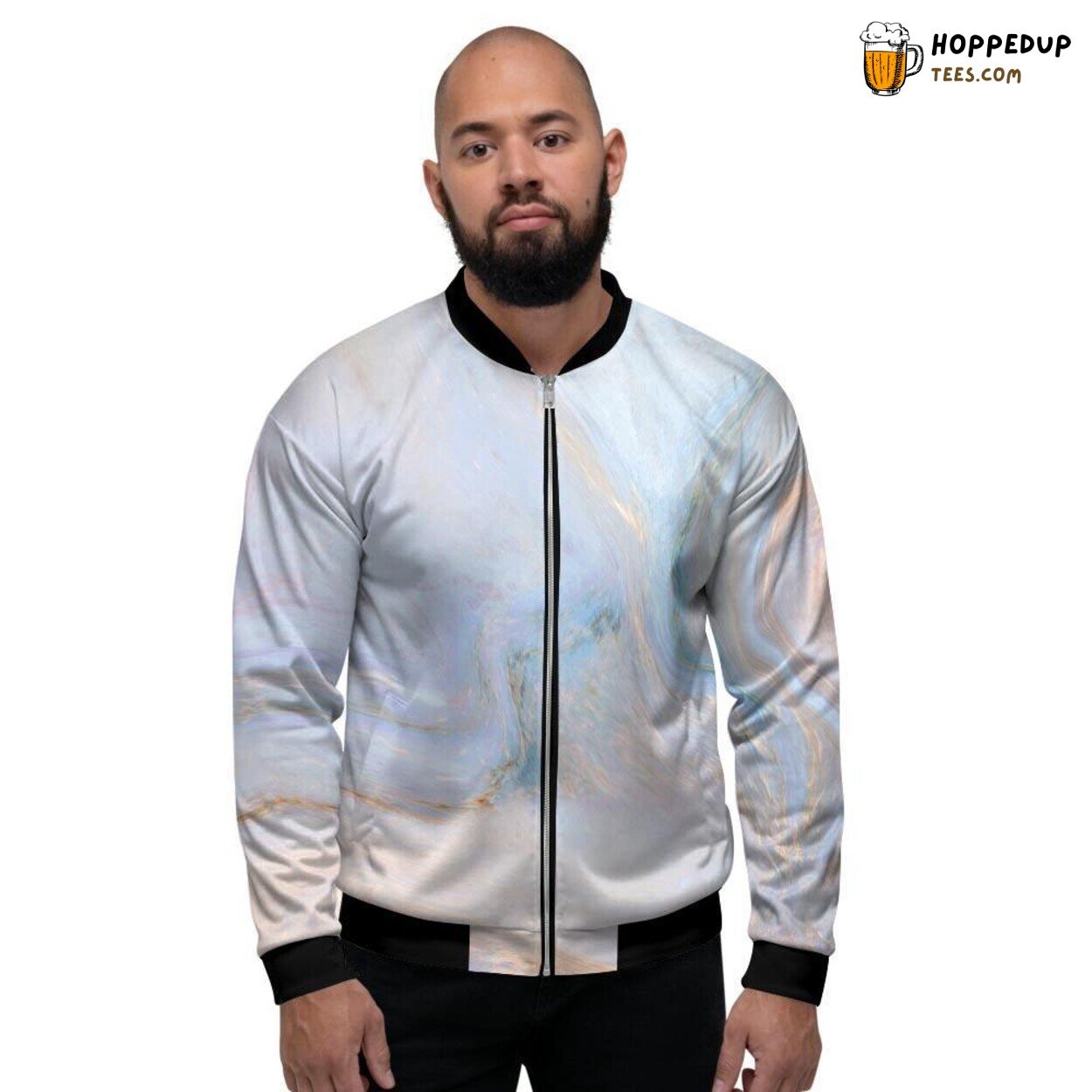 Pink Beige Marble Textured Design Men’s Bomber Jacket Stone Pattern Showcase