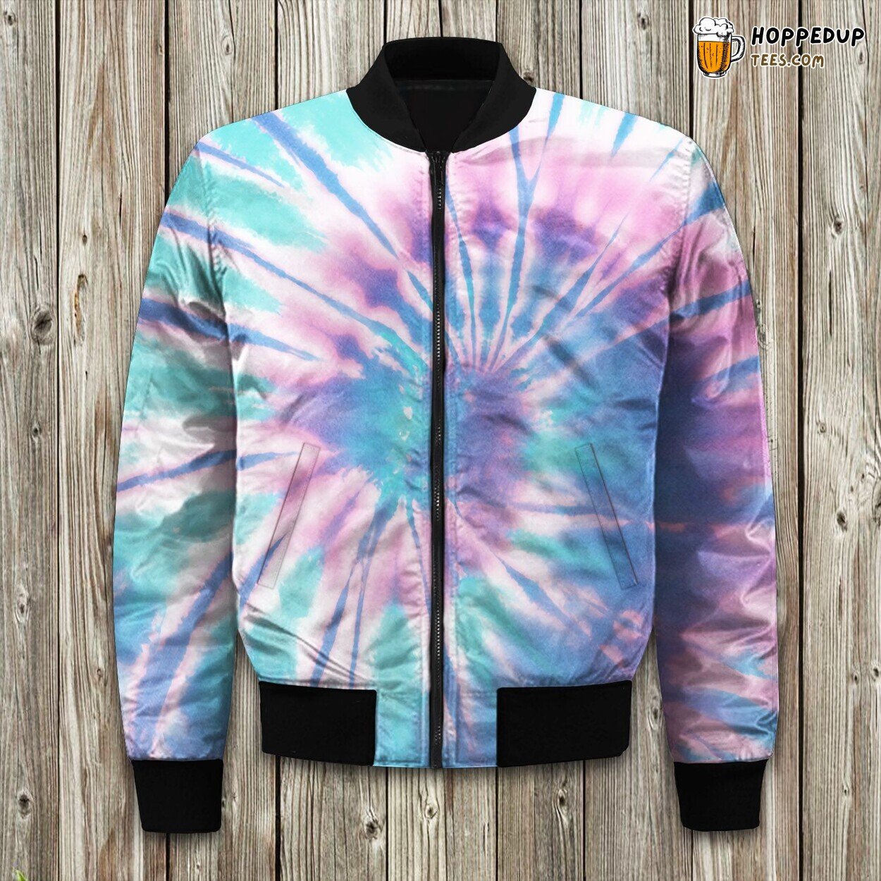 Pink Blue Tie Dye Abstract Bomber Jacket
