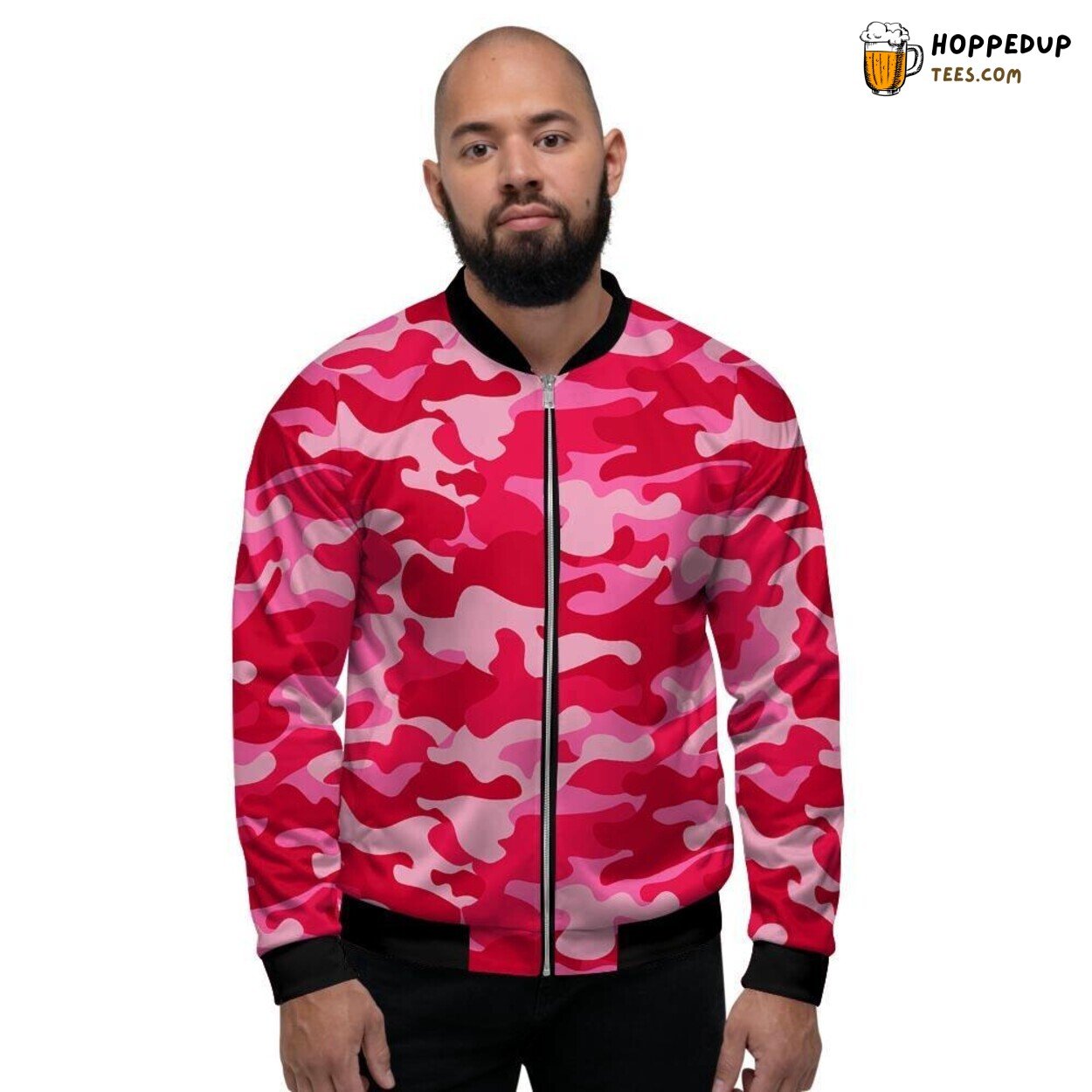 Pink Camo Military Pattern Men’s Bomber Jacket Tactical Art Design Display