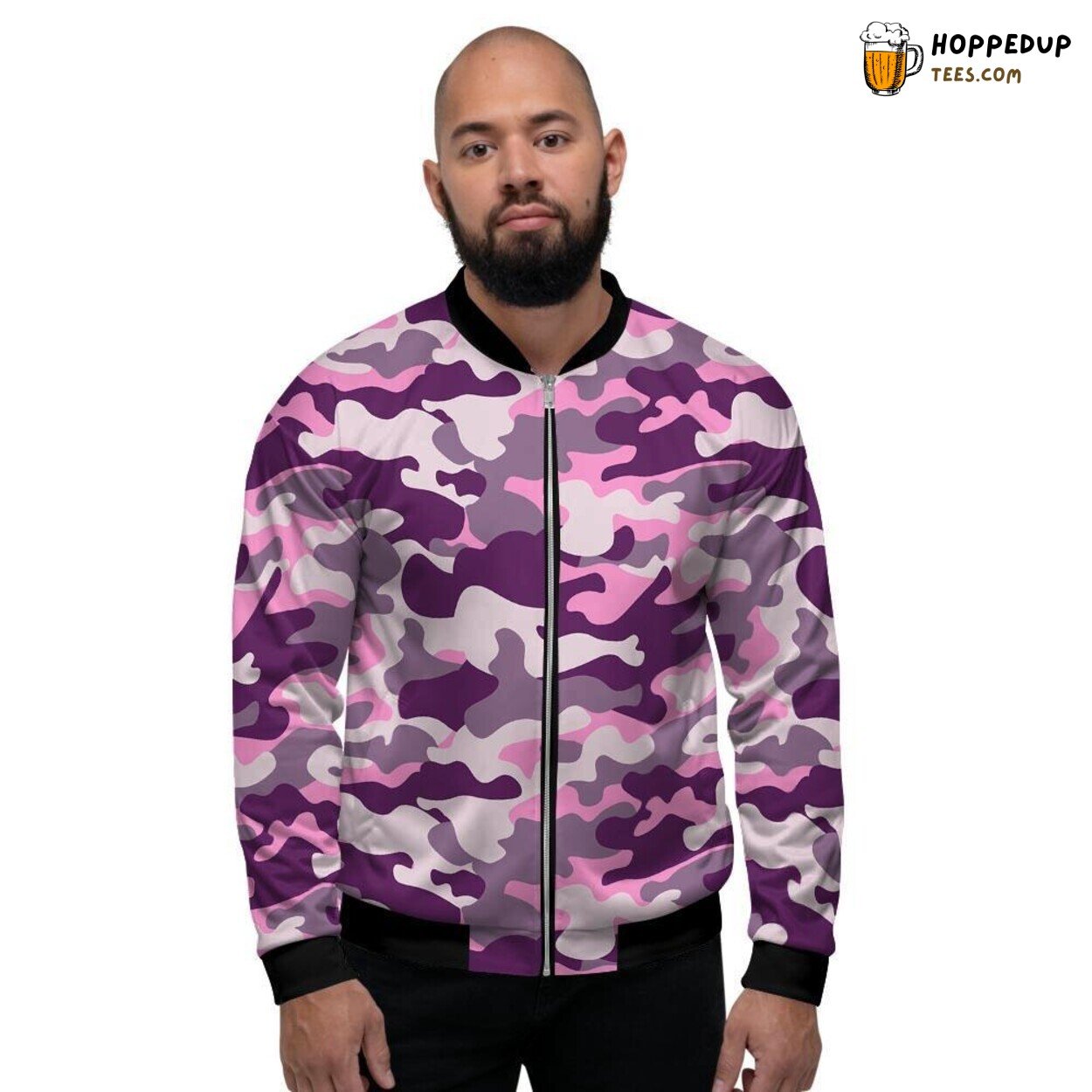 Pink Camouflage Military Inspired Men’s Bomber Jacket Tactical Art Design