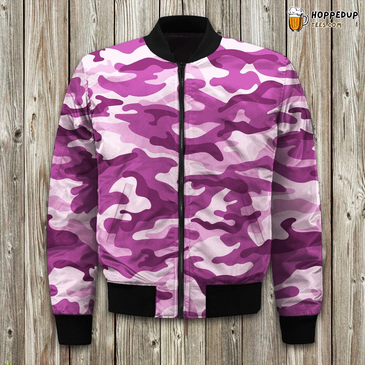 Pink Camouflage Print Winter Bomber Jacket Urban Jungle Fashion Statement