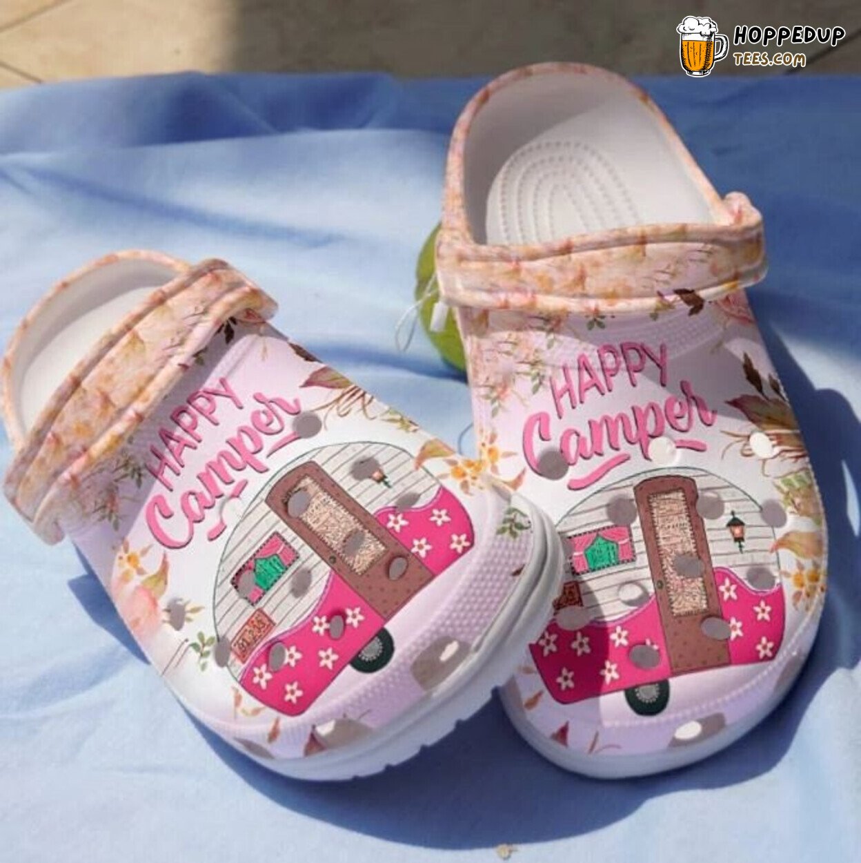 Pink Camping Bus Happy Camper Themed Women Girl Gift Clogs Shoes