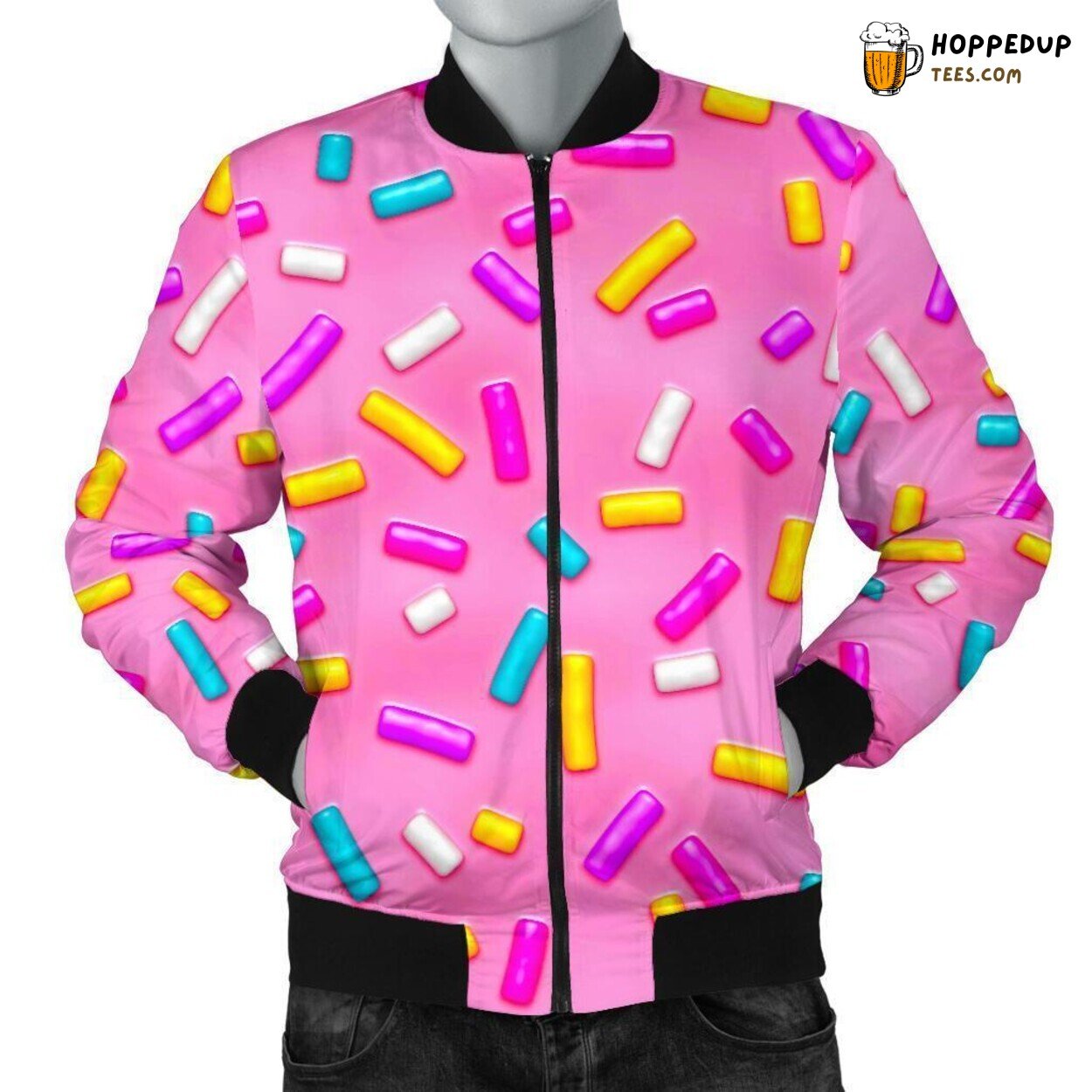 Pink Candy Sweet Delight Men’s Bomber Jacket Sugary Treat Design Tribute Art
