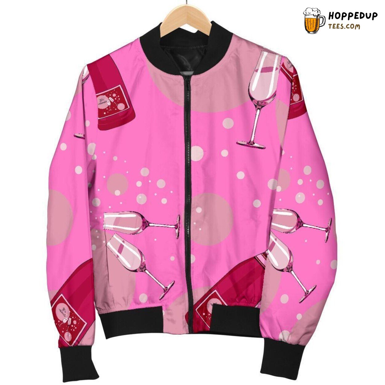 Pink Champagne Bubbly Delight Men’s Bomber Jacket Festive Drink Design Display