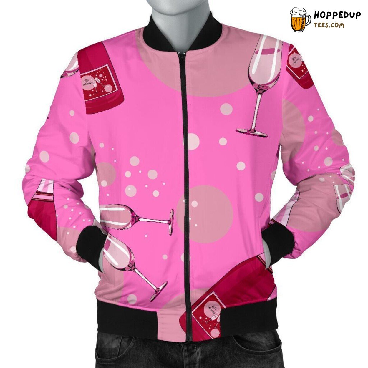 Pink Champagne Bubbly Delight Men’s Bomber Jacket Festive Drink Design Display