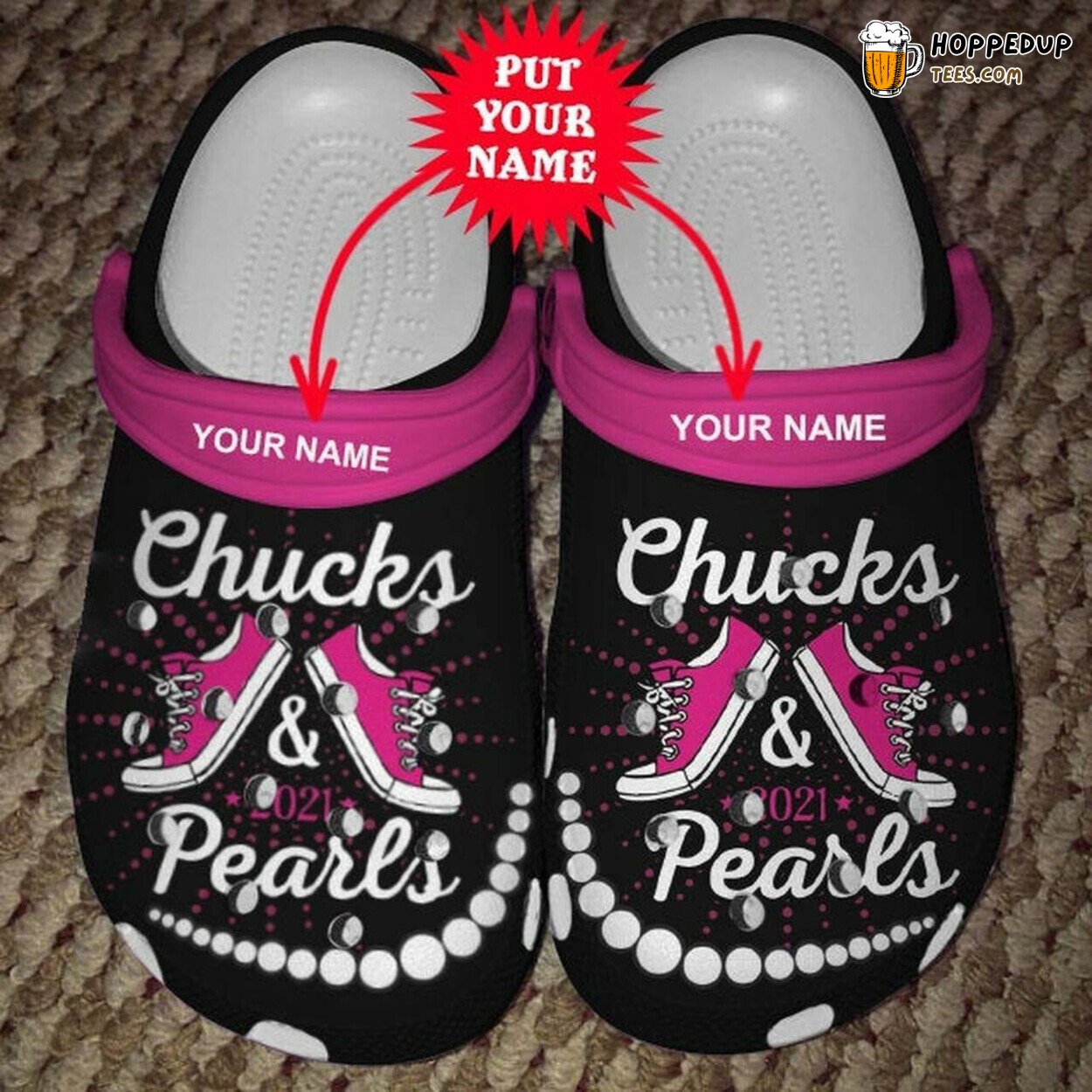 Pink Chucks And Pearls Personalization Gift Comfortable Rubber Clogs