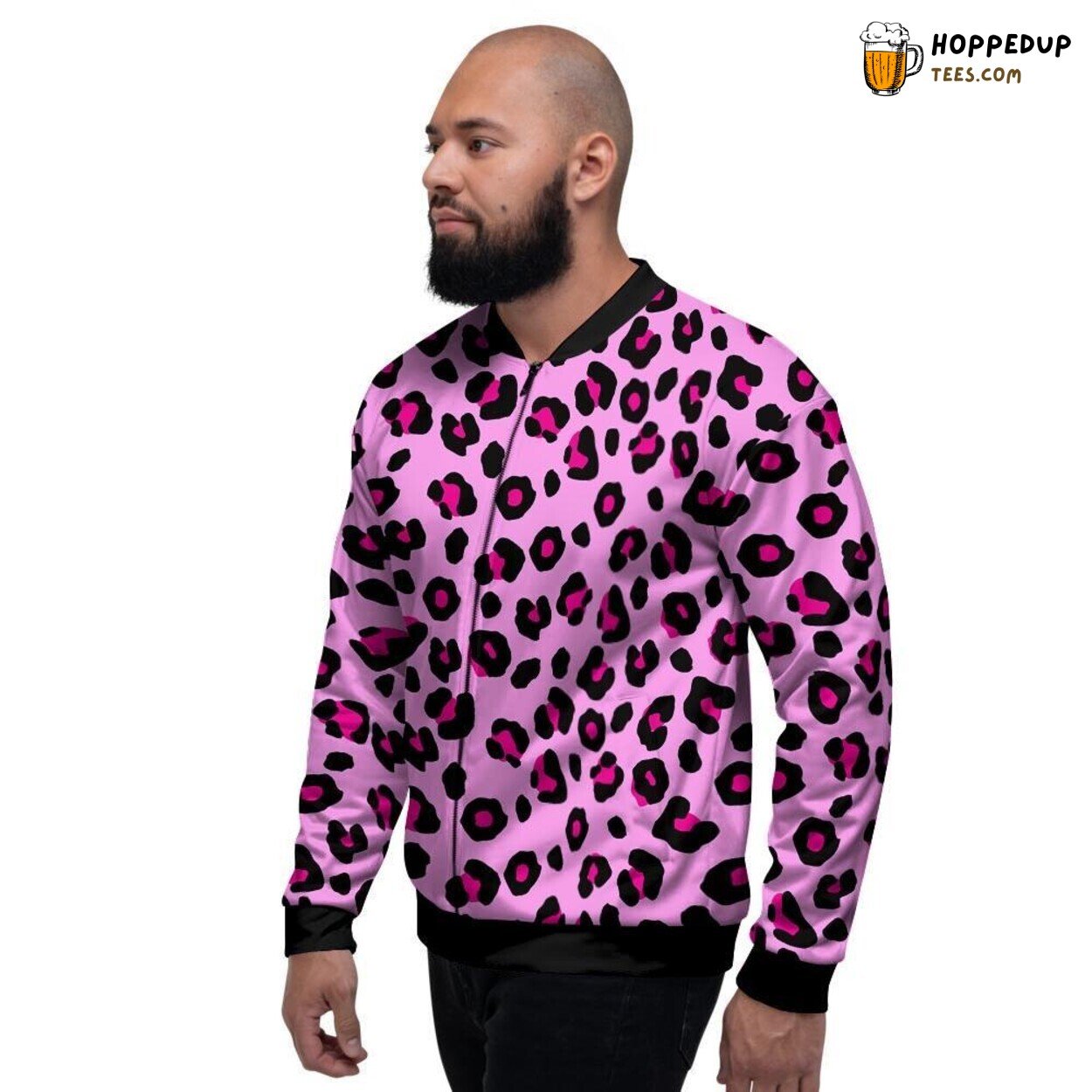 Pink Classic Leopard Design Men’s Bomber Jacket Wildcat Pattern Artistry Show