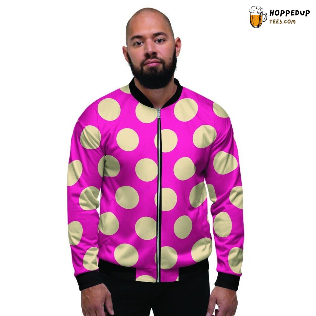 Pink Classic Polka Dot Design Men’s Bomber Jacket Timeless Pattern Showcase