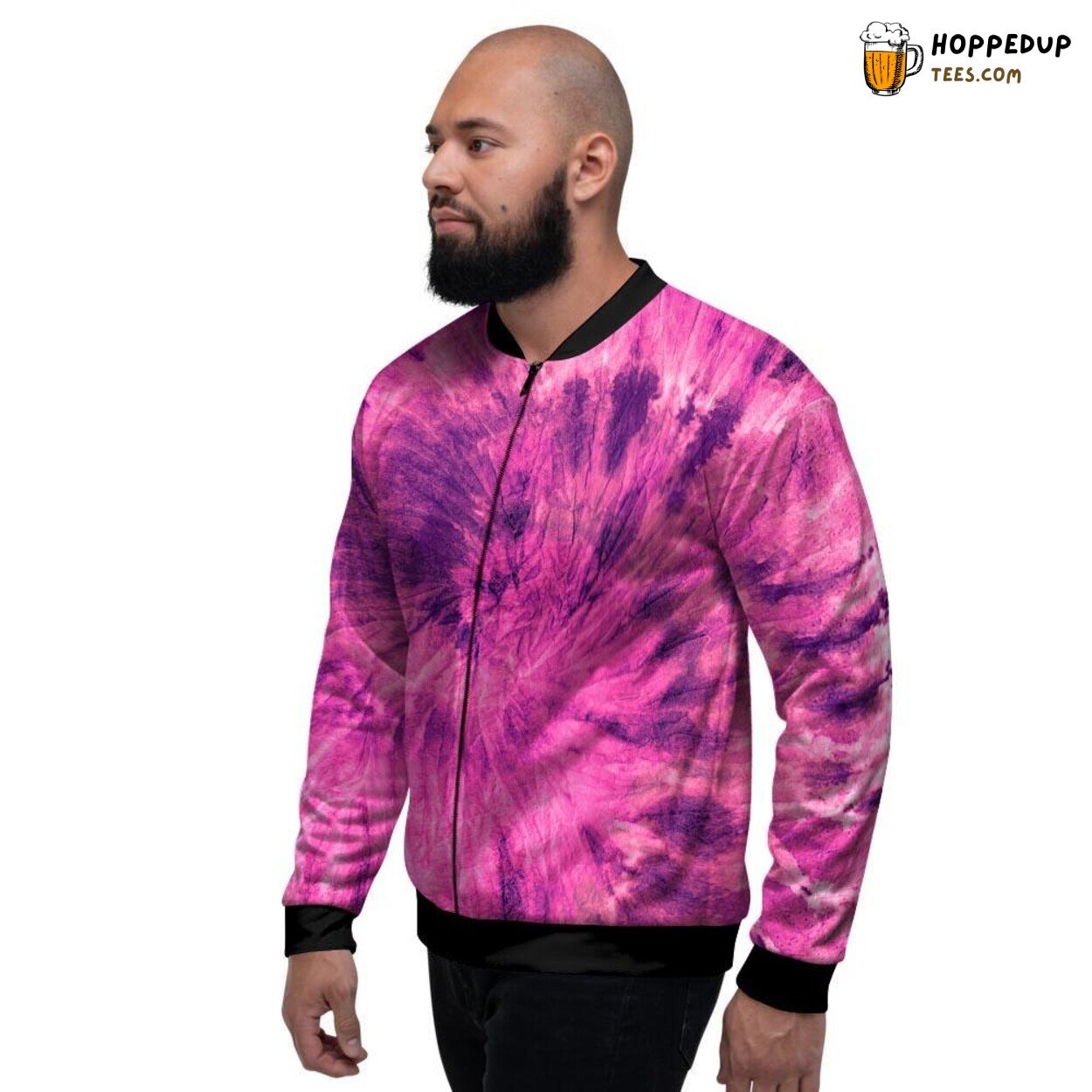 Pink Color Swirl Tie Dye Men’s Bomber Jacket Retro Inspired Vibrant Design