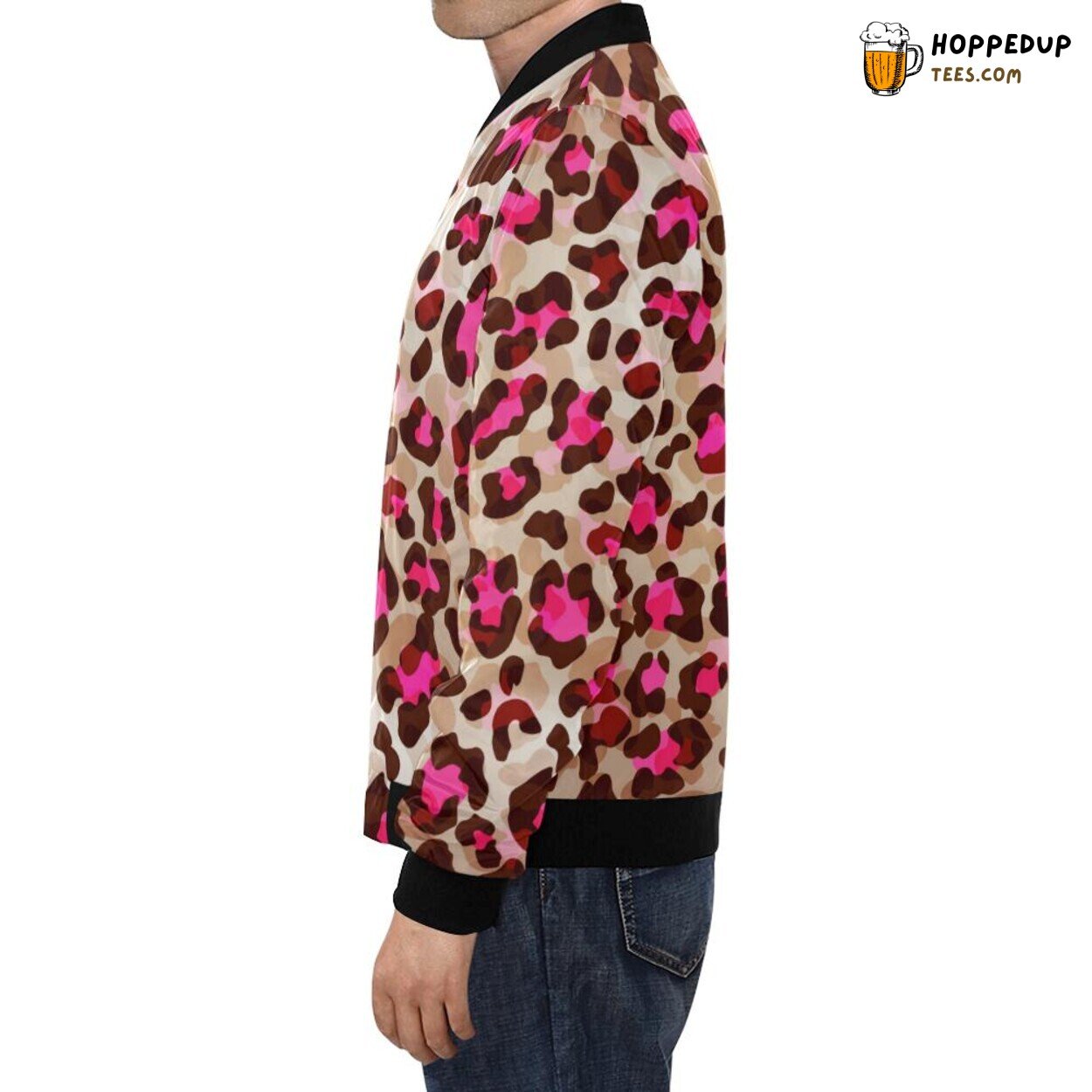 Pink Dot Cheetah Leopard Pattern Men’s Bomber Jacket Unique Designer Print