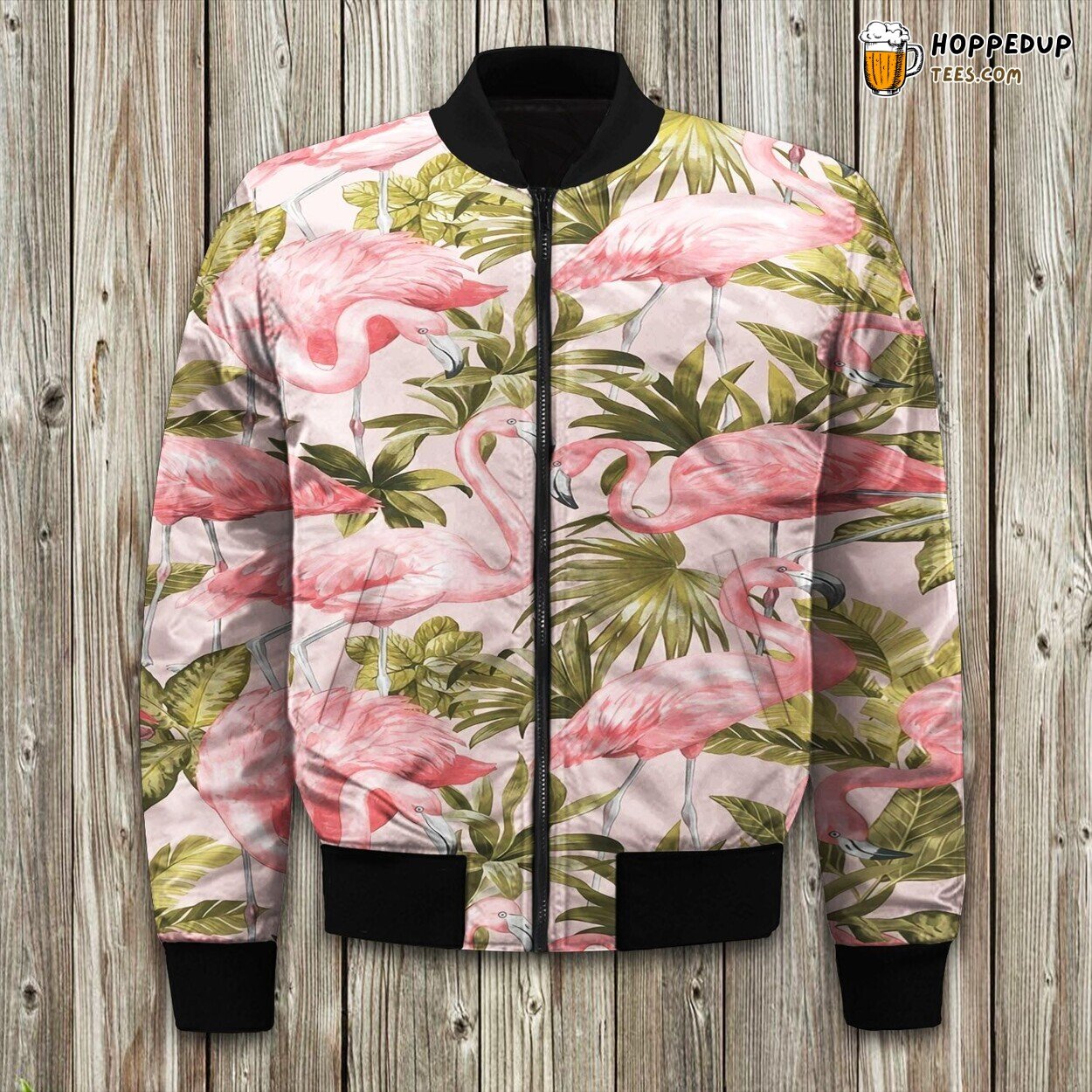 Pink Elegance Flamingos Print Winter Bomber Jacket Tropical Fashion Design