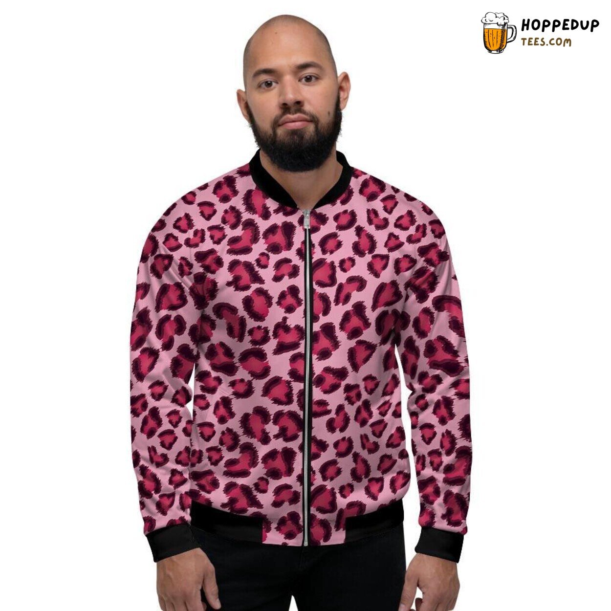 Pink Exotic Leopard Print Pattern Men’s Bomber Jacket Wild Animal Art Display