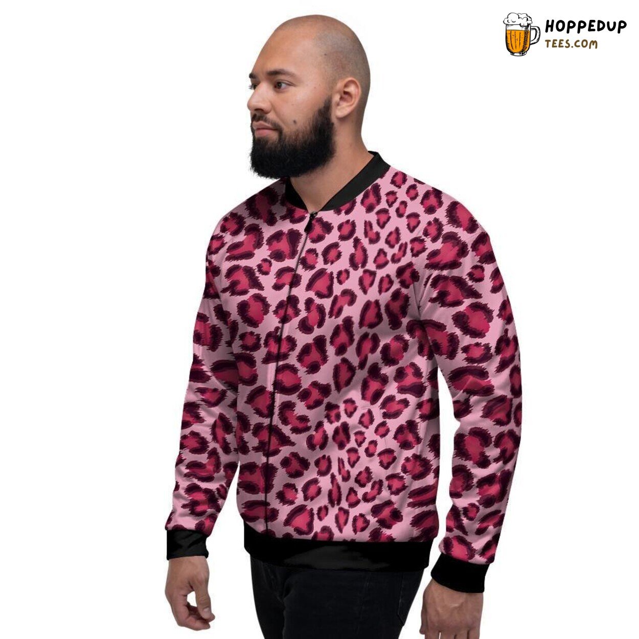 Pink Exotic Leopard Print Pattern Men’s Bomber Jacket Wild Animal Art Display