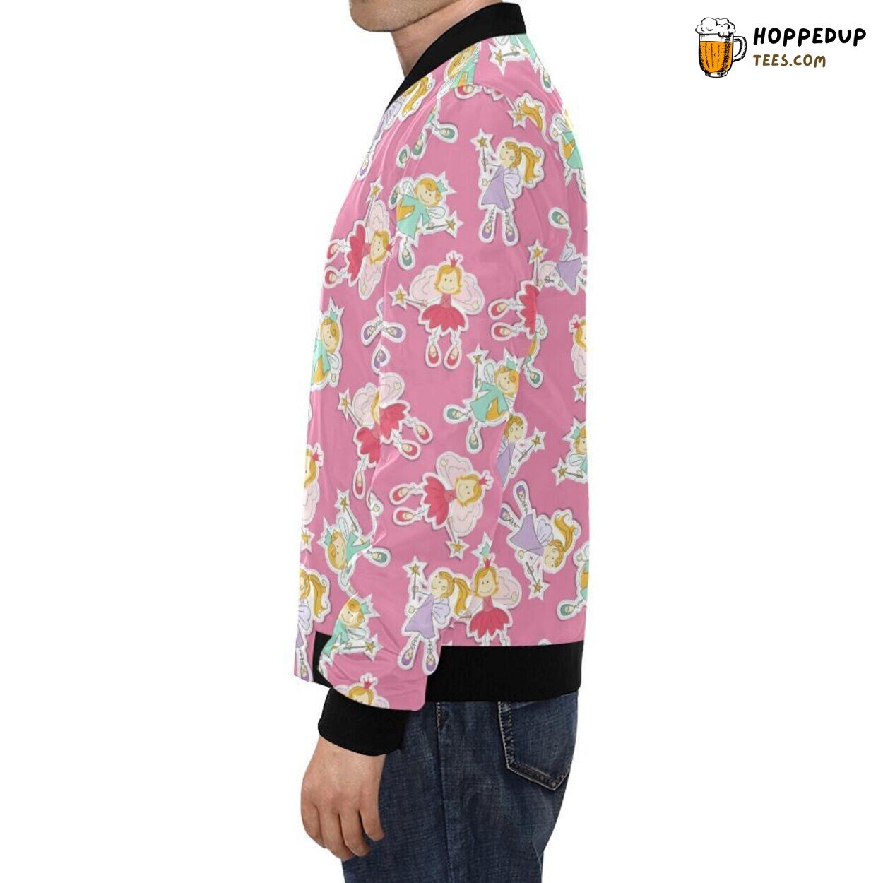Pink Fairy Themed Pattern Men’s Bomber Jacket Unique Design Fashion