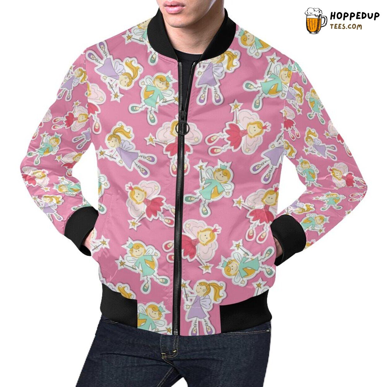 Pink Fairy Themed Pattern Men’s Bomber Jacket Unique Design Fashion Pink Fairy Themed Pattern Men’s Bomber Jacket Unique Design Fashion